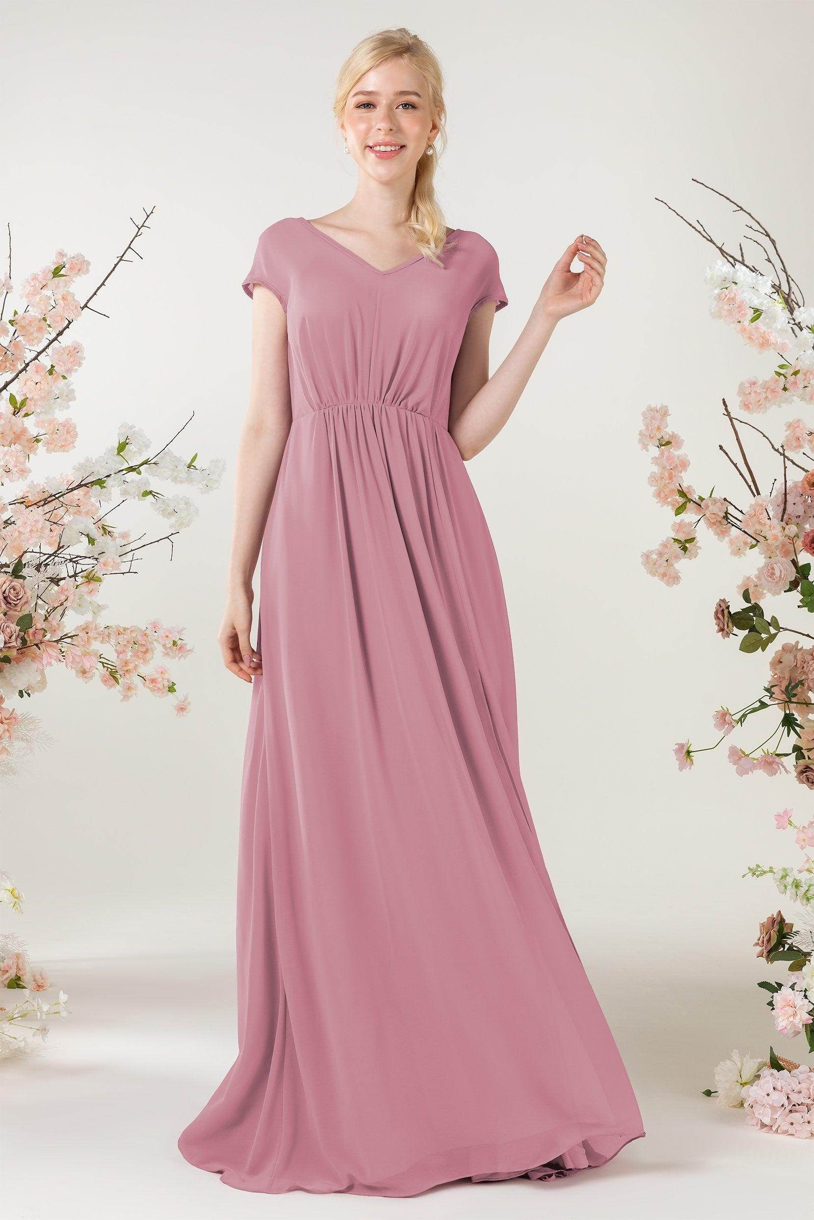A-Line Sweep-Brush Train Chiffon Bridesmaid Dress CB0474