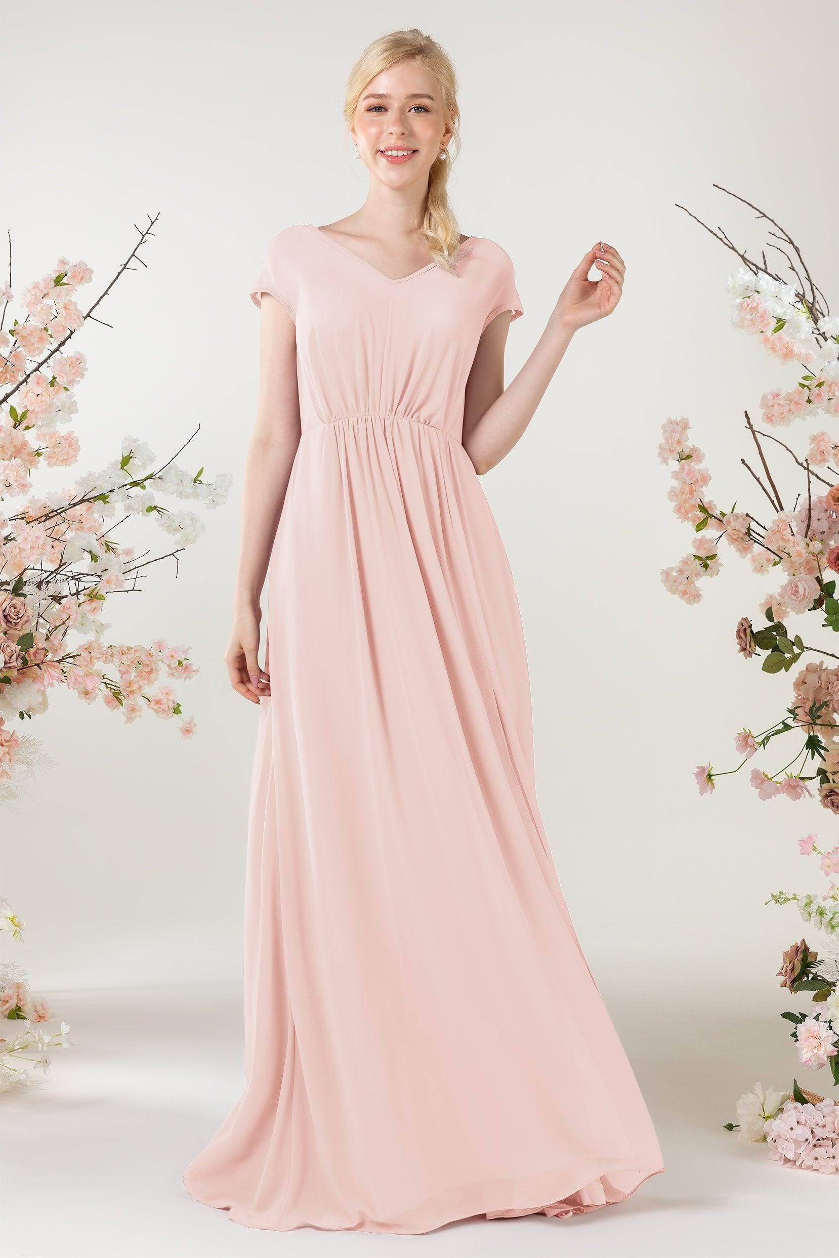 A-Line Sweep-Brush Train Chiffon Bridesmaid Dress CB0474