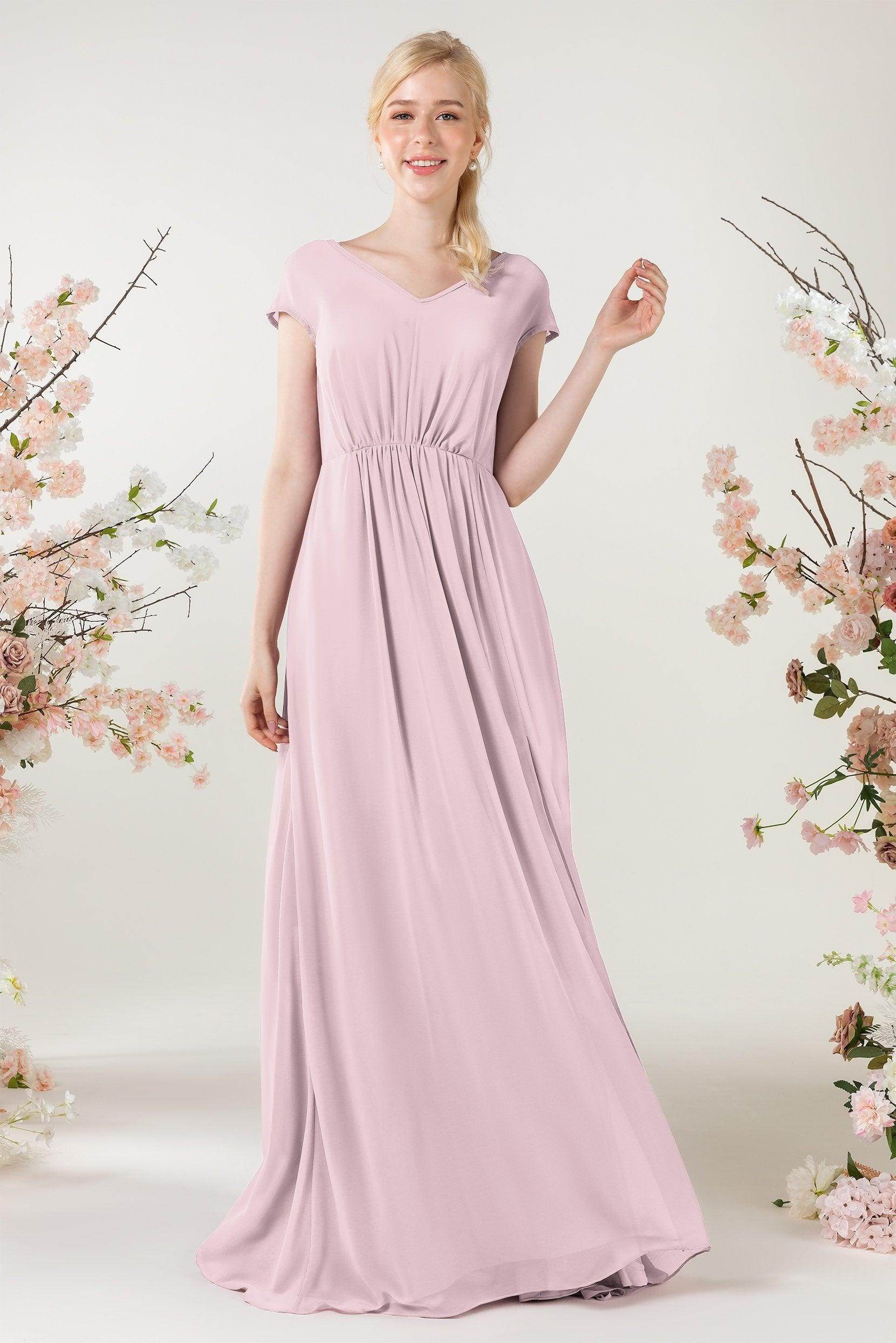 A-Line Sweep-Brush Train Chiffon Bridesmaid Dress CB0474