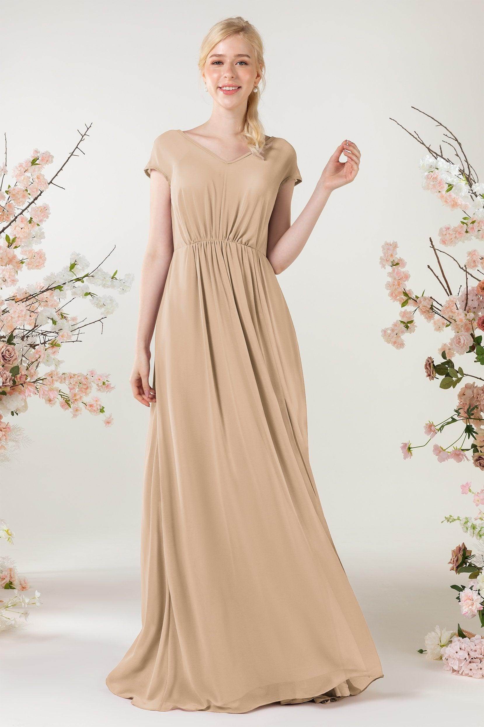 A-Line Sweep-Brush Train Chiffon Bridesmaid Dress CB0474