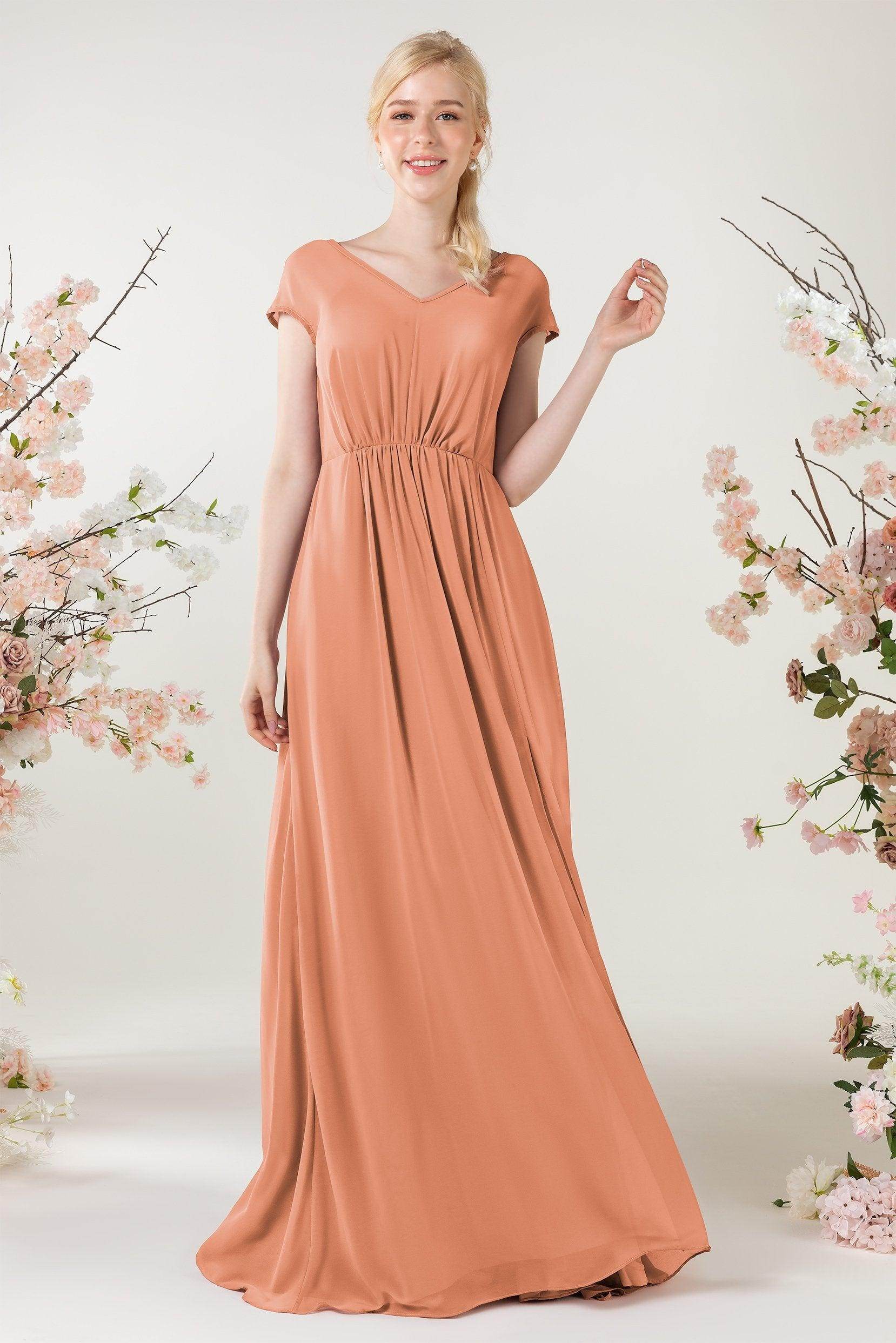 A-Line Sweep-Brush Train Chiffon Bridesmaid Dress CB0474