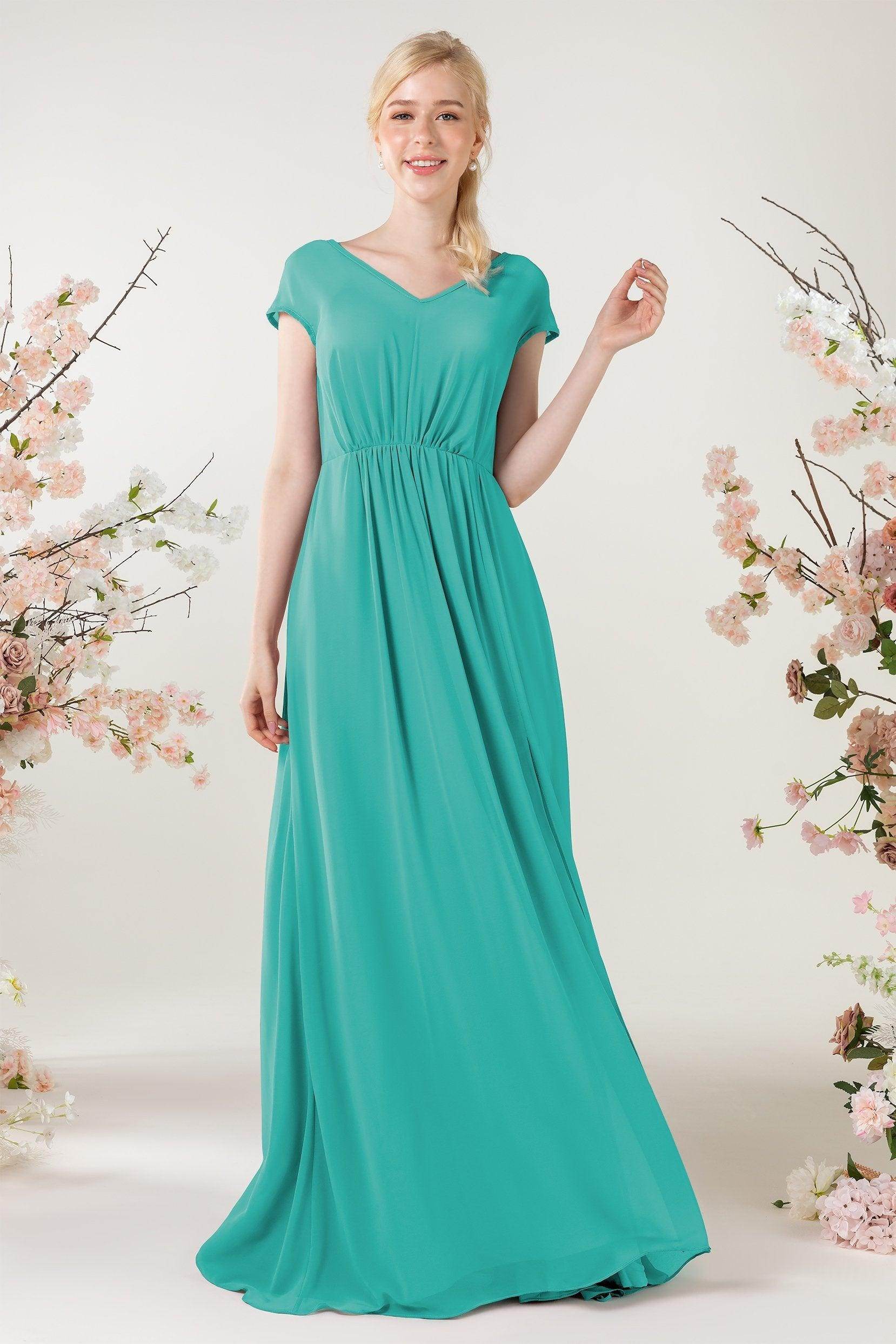 A-Line Sweep-Brush Train Chiffon Bridesmaid Dress CB0474
