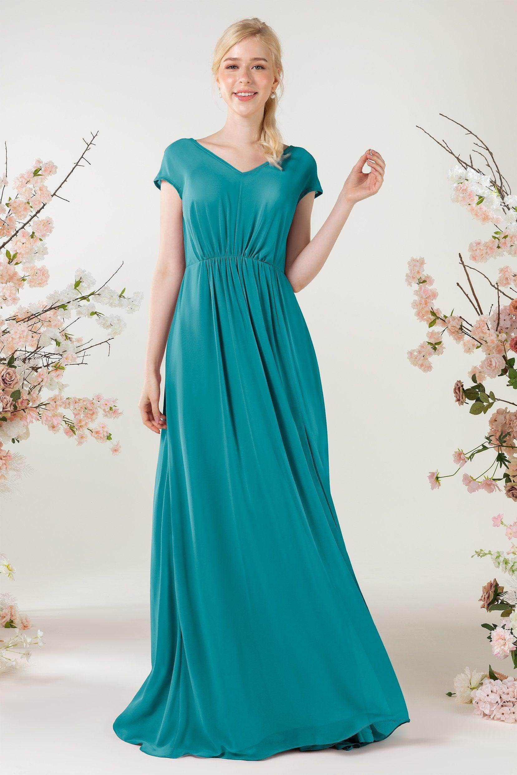 A-Line Sweep-Brush Train Chiffon Bridesmaid Dress CB0474