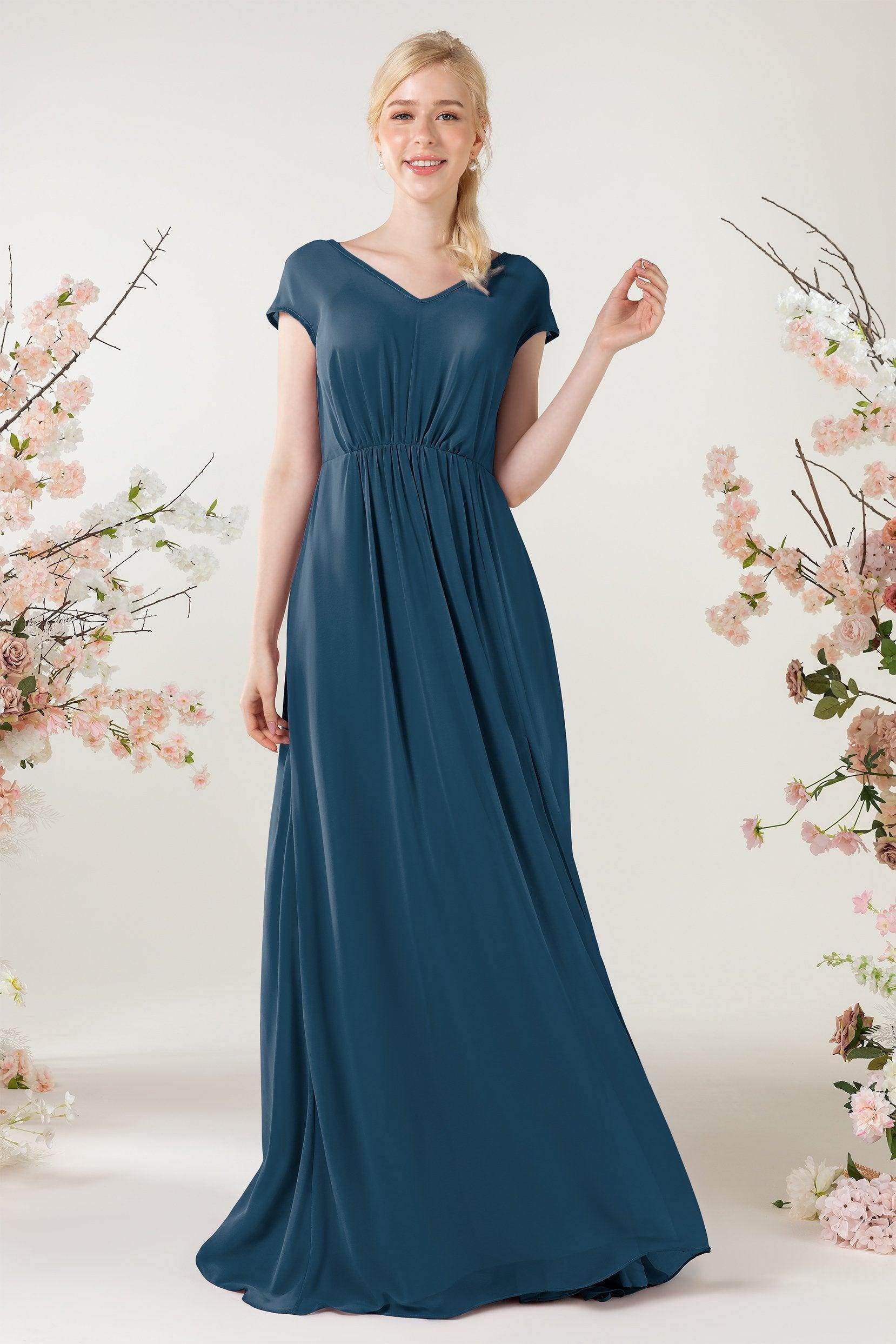 A-Line Sweep-Brush Train Chiffon Bridesmaid Dress CB0474