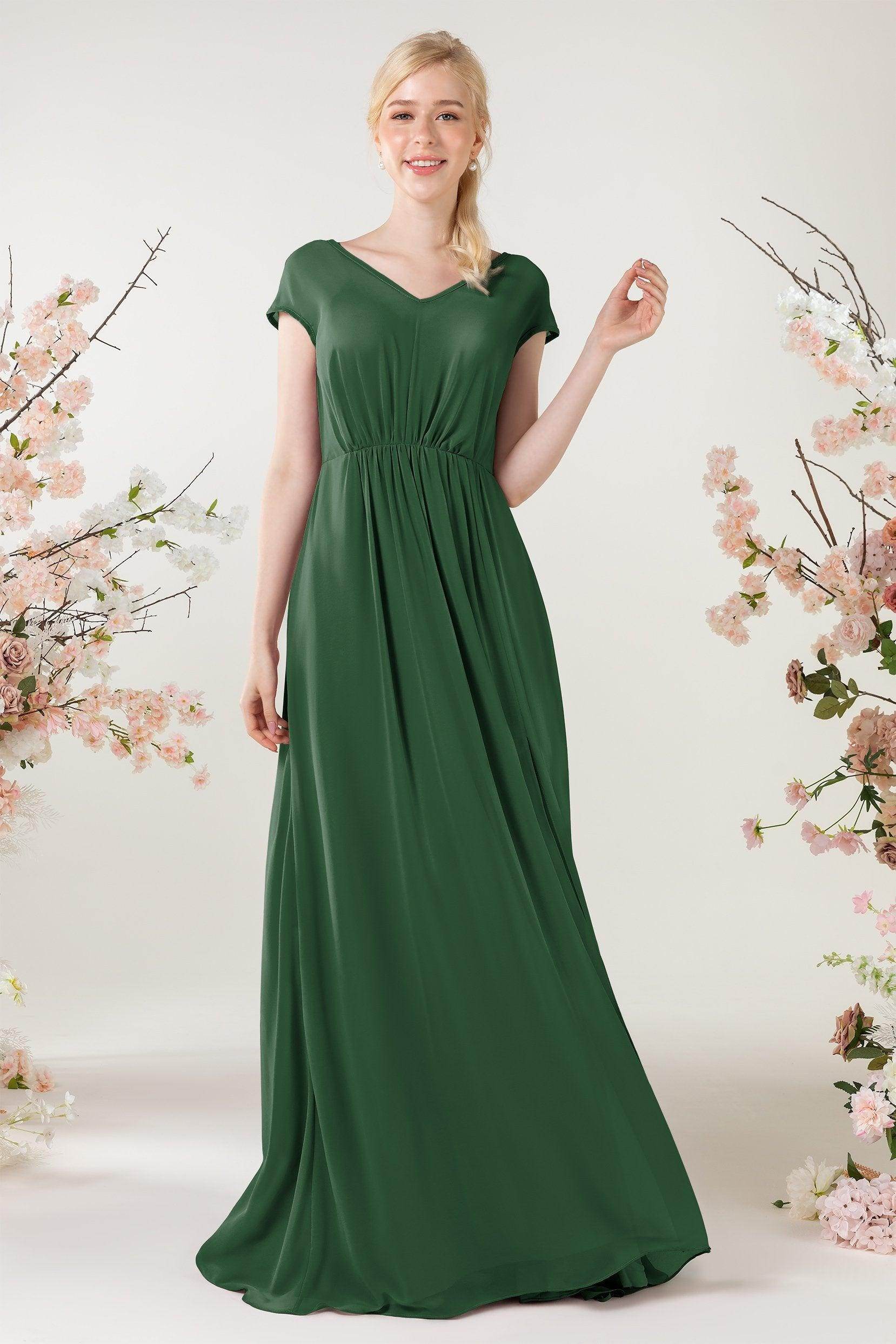 A-Line Sweep-Brush Train Chiffon Bridesmaid Dress CB0474