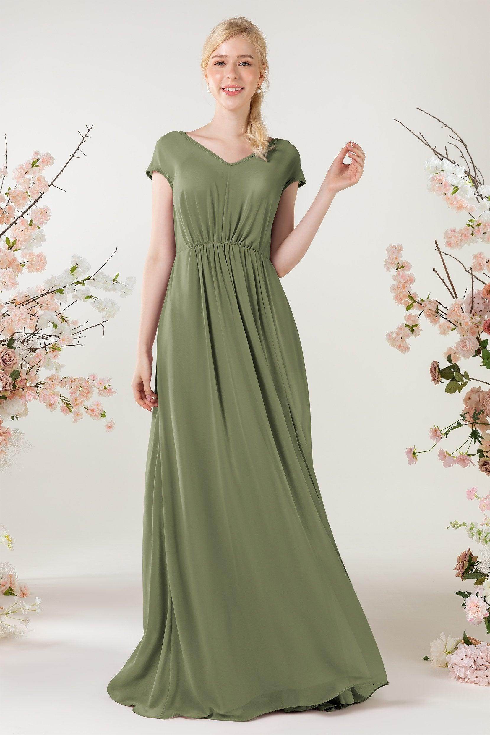 A-Line Sweep-Brush Train Chiffon Bridesmaid Dress CB0474