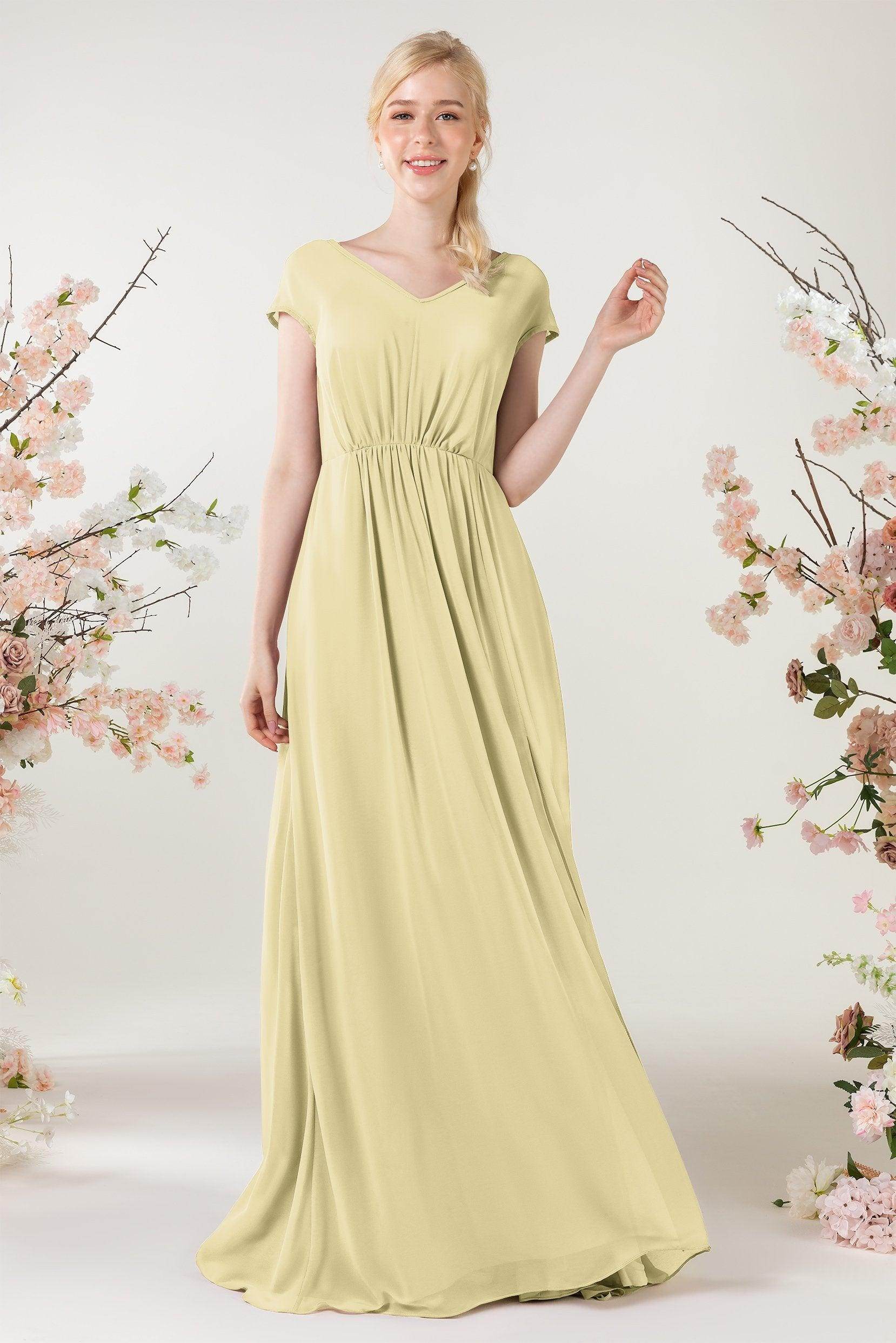 A-Line Sweep-Brush Train Chiffon Bridesmaid Dress CB0474
