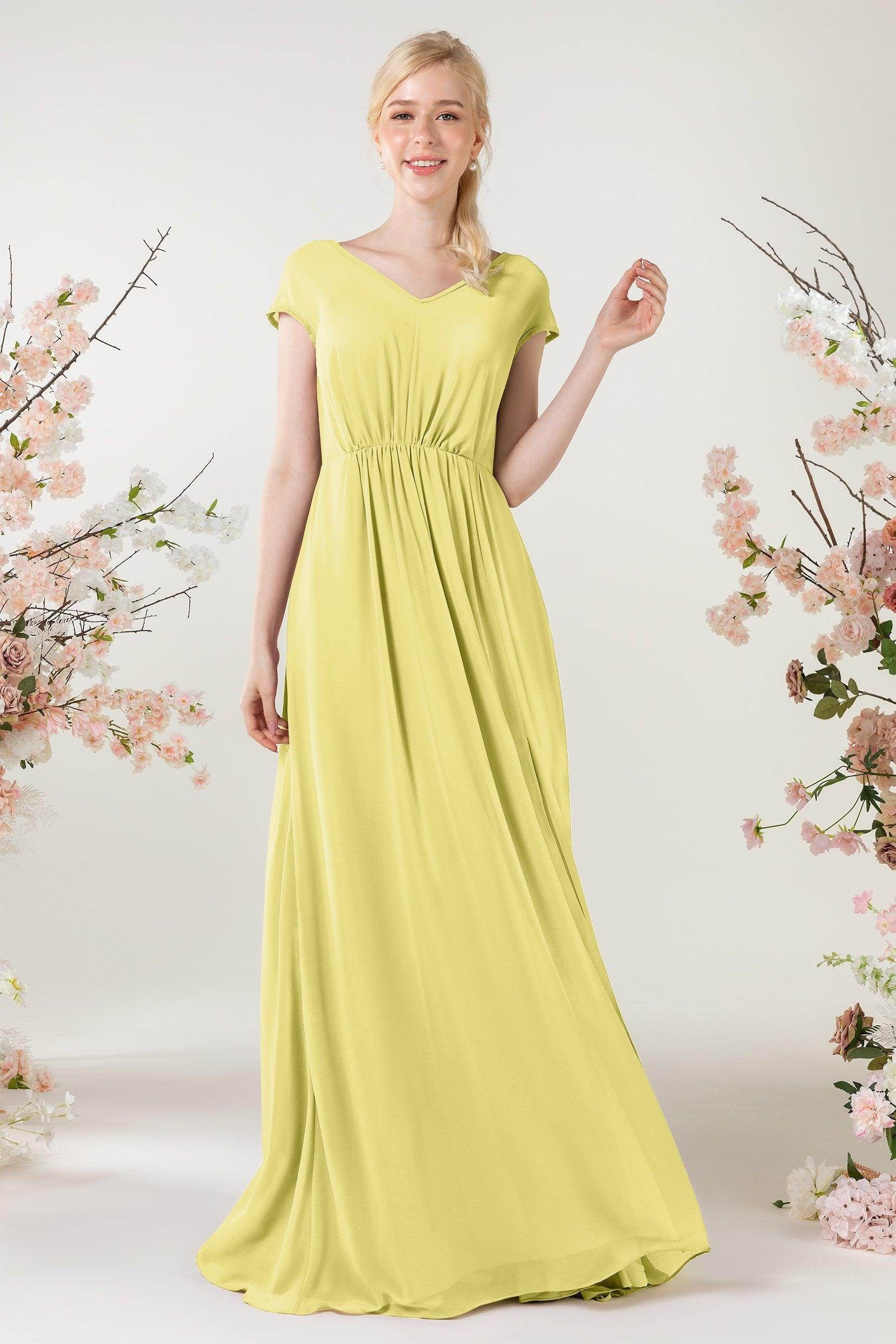 A-Line Sweep-Brush Train Chiffon Bridesmaid Dress CB0474