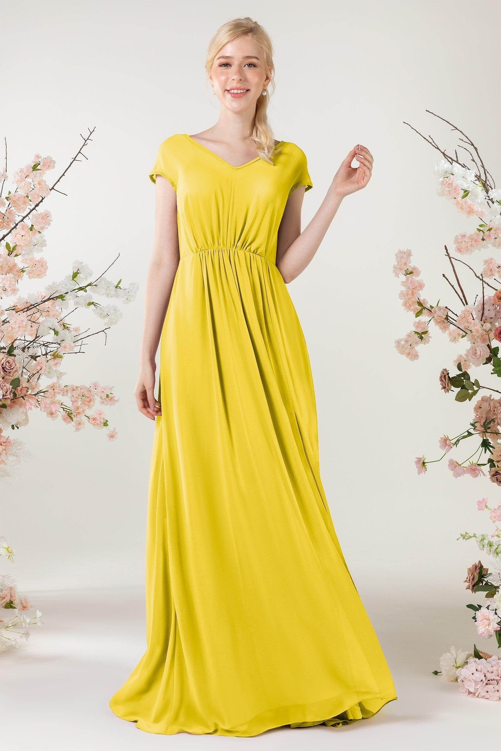 A-Line Sweep-Brush Train Chiffon Bridesmaid Dress CB0474