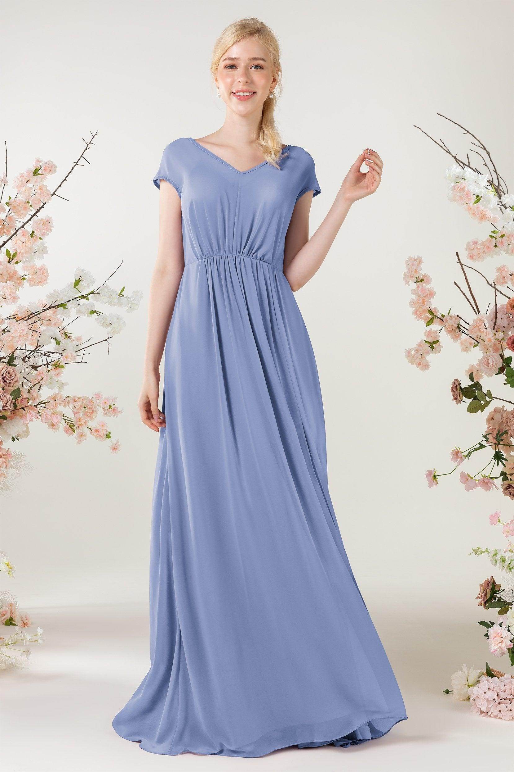 A-Line Sweep-Brush Train Chiffon Bridesmaid Dress CB0474