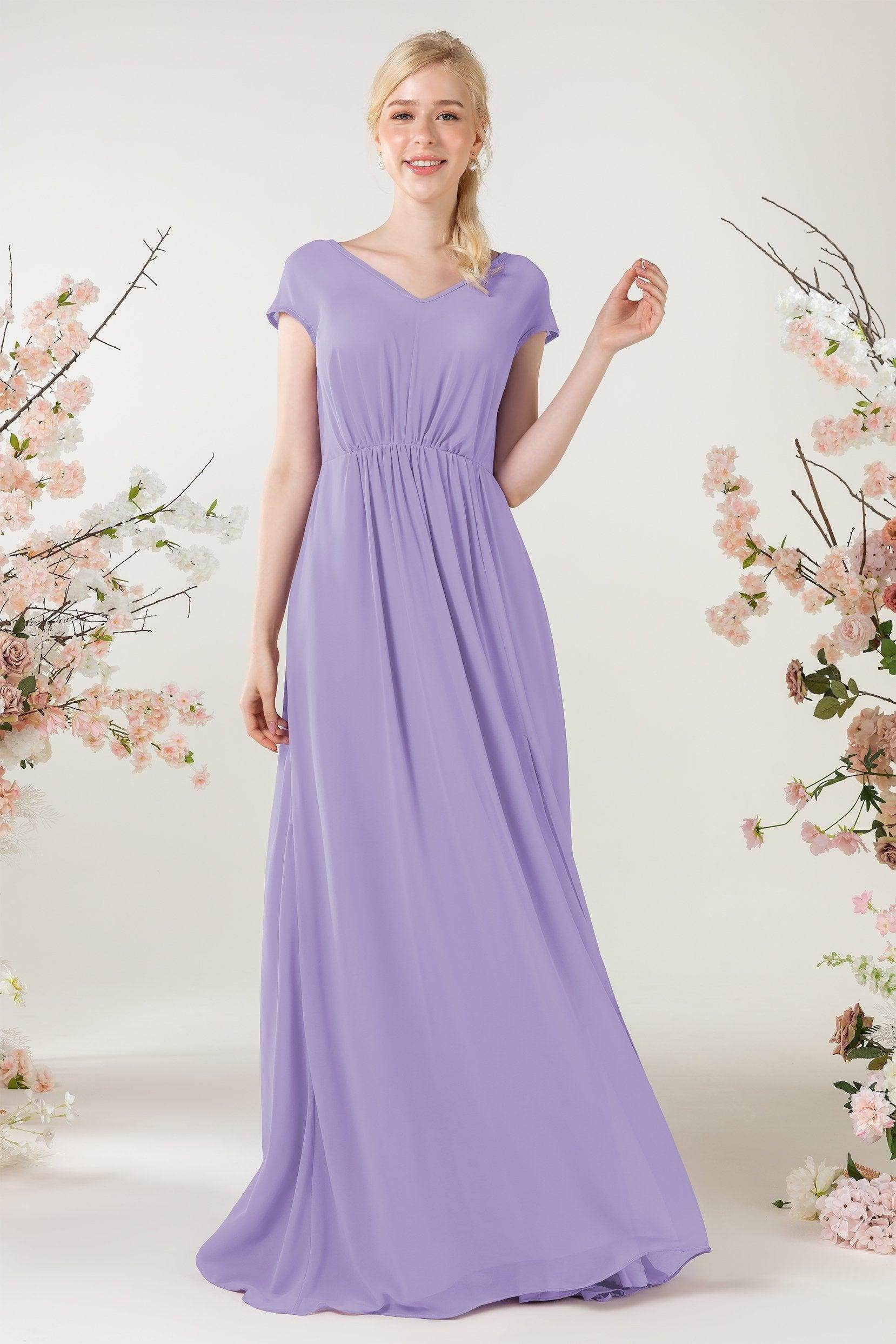 A-Line Sweep-Brush Train Chiffon Bridesmaid Dress CB0474