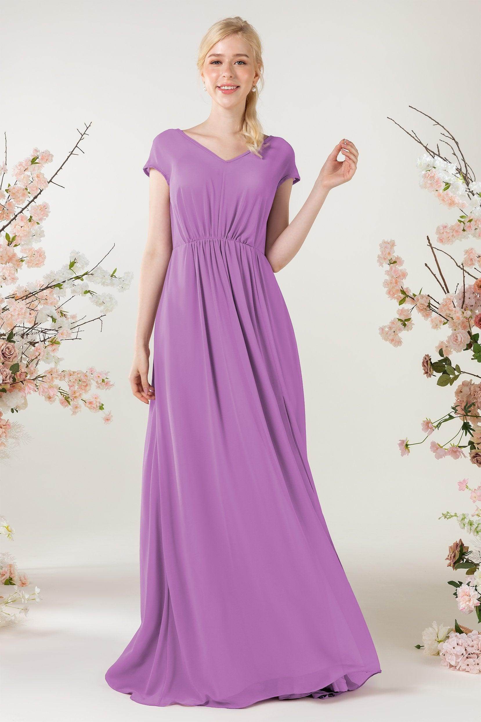 A-Line Sweep-Brush Train Chiffon Bridesmaid Dress CB0474