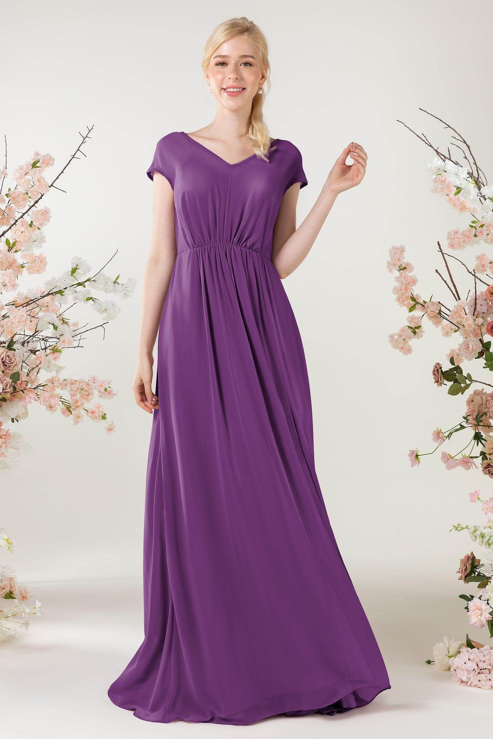 A-Line Sweep-Brush Train Chiffon Bridesmaid Dress CB0474