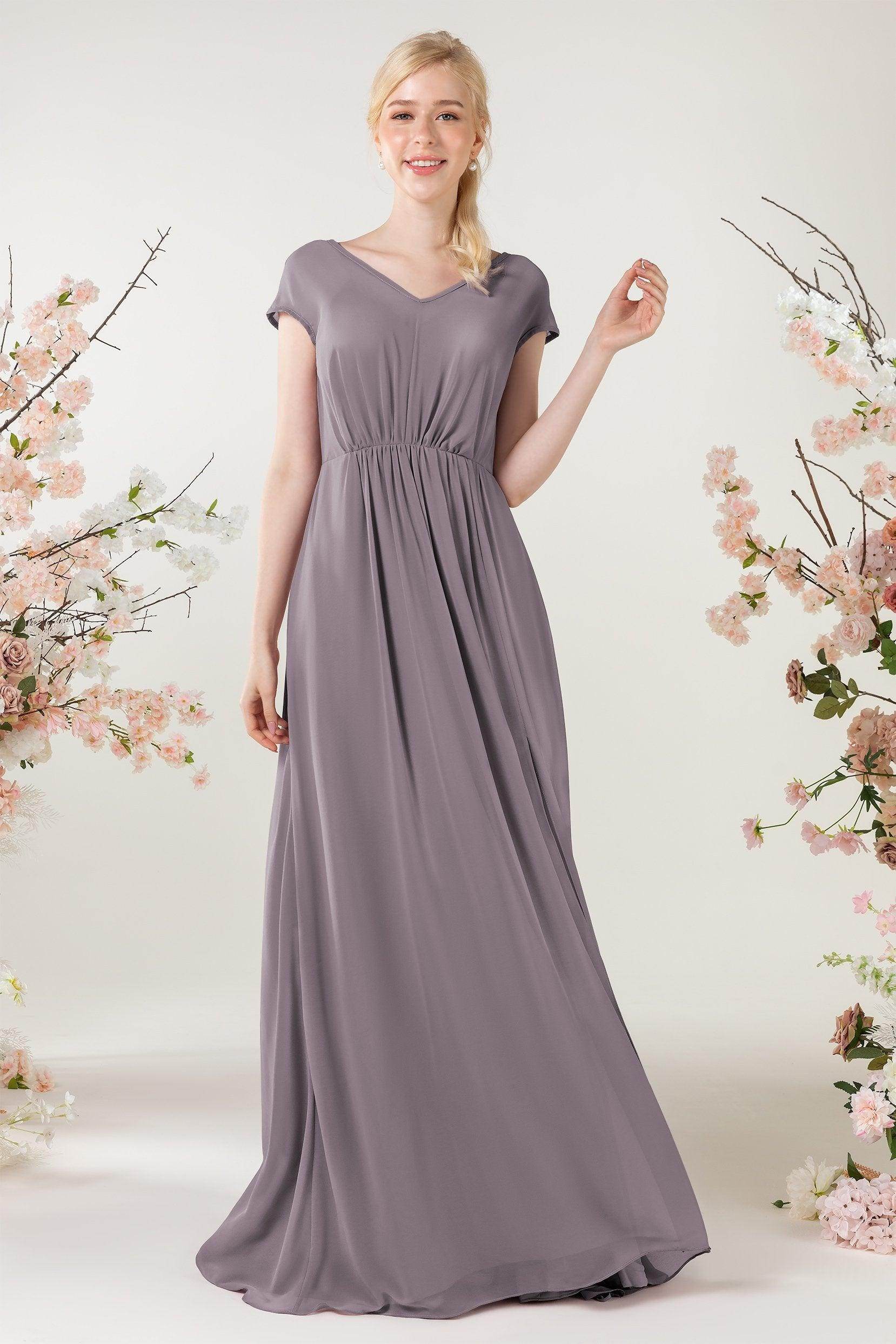 A-Line Sweep-Brush Train Chiffon Bridesmaid Dress CB0474