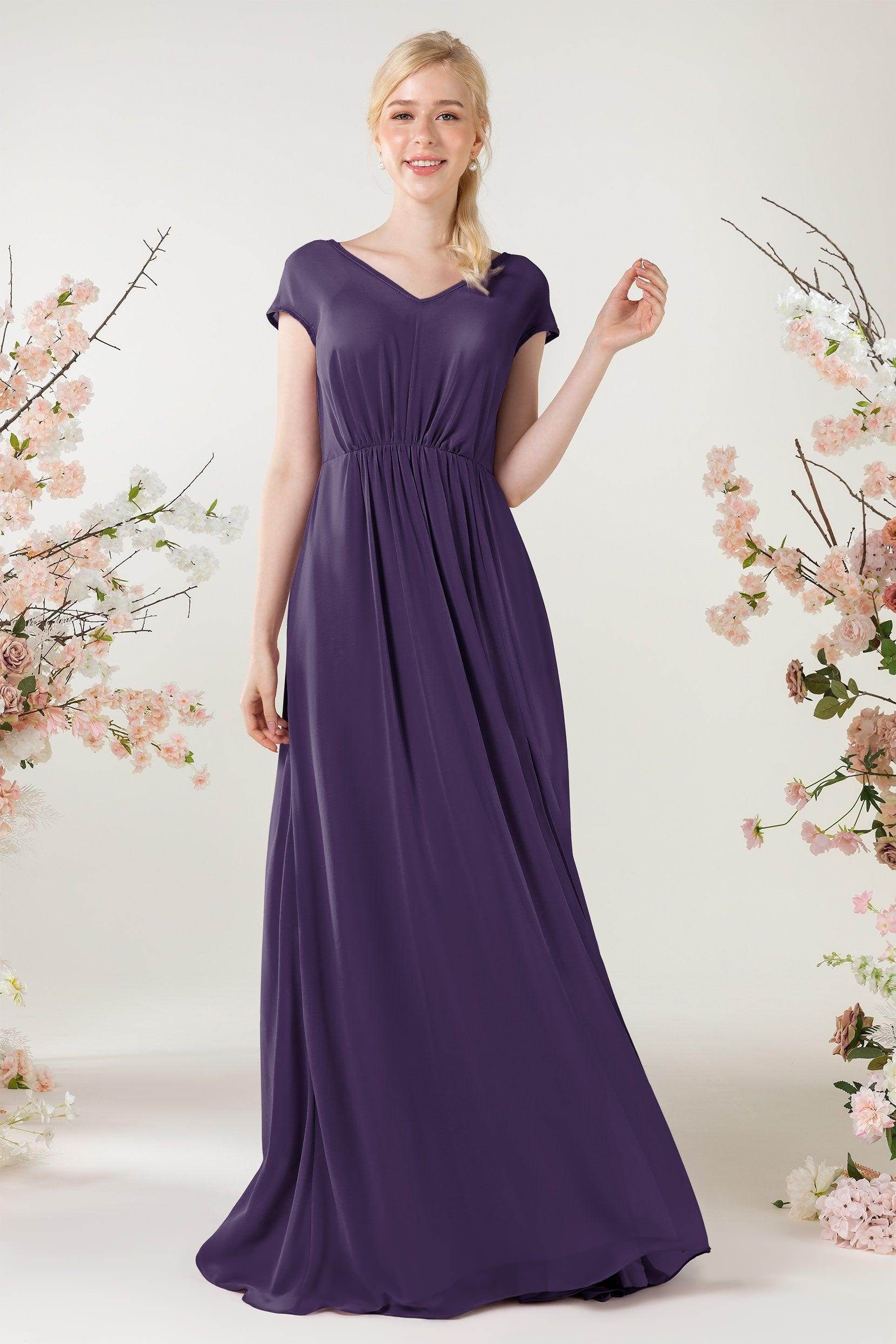 A-Line Sweep-Brush Train Chiffon Bridesmaid Dress CB0474