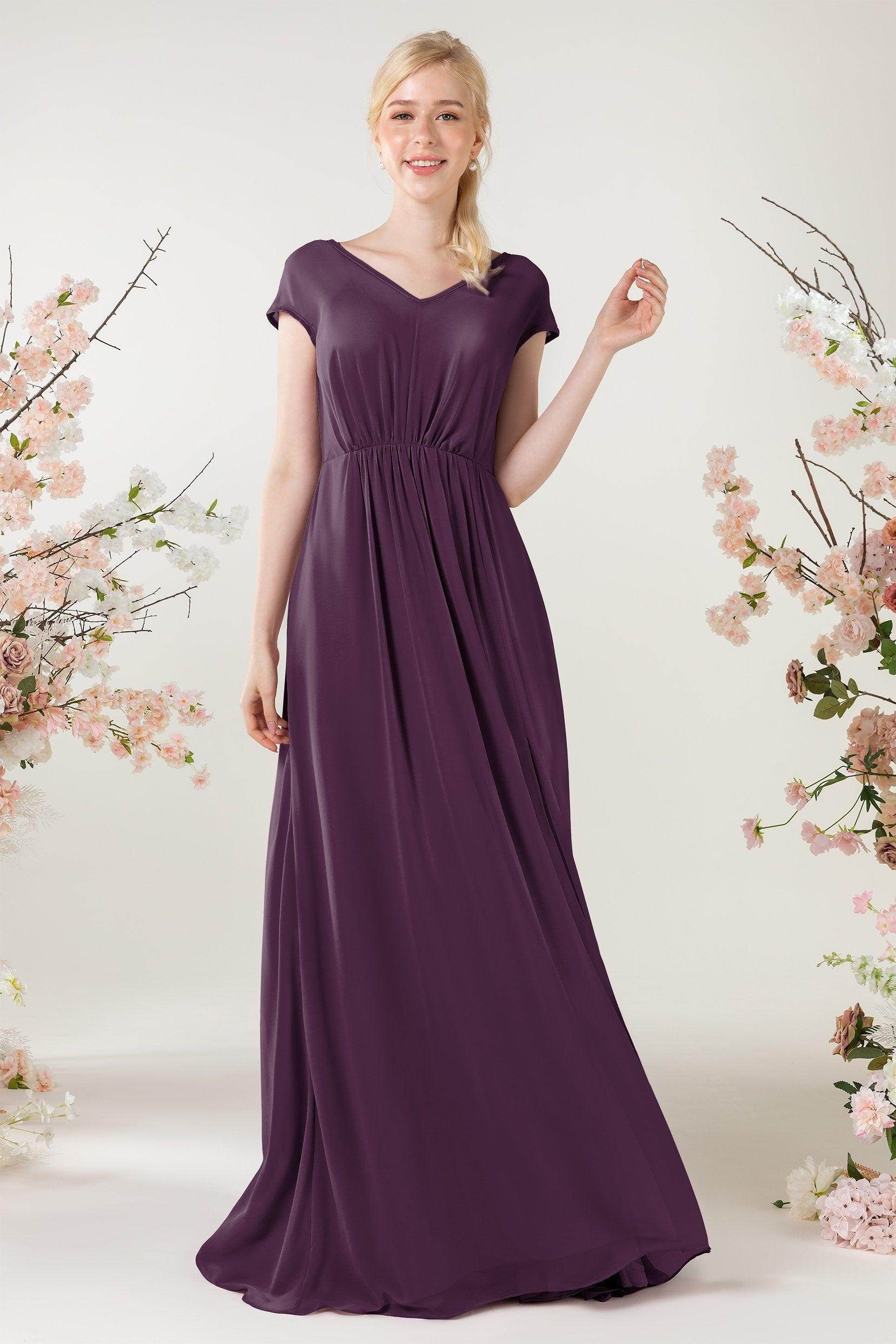 A-Line Sweep-Brush Train Chiffon Bridesmaid Dress CB0474