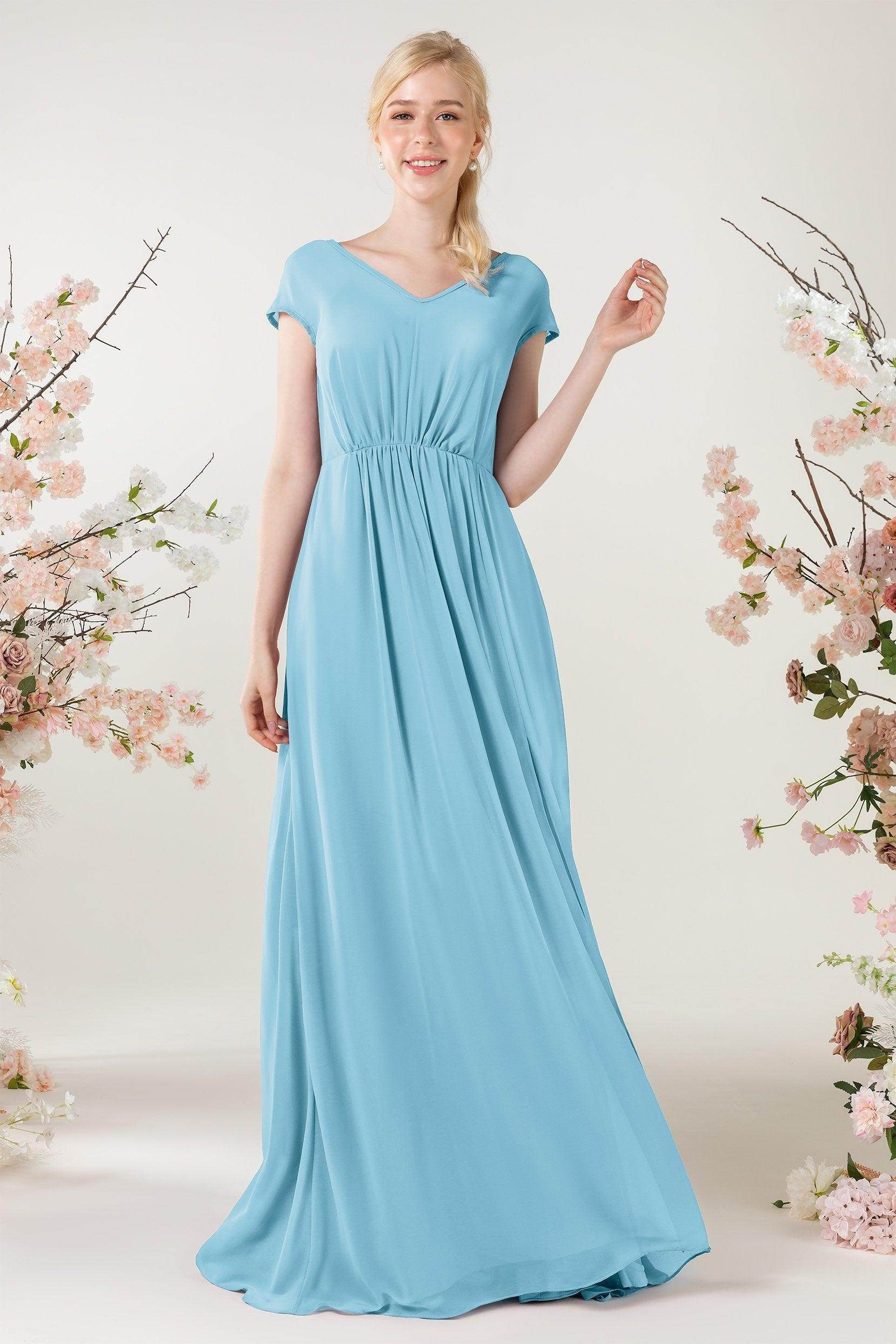 A-Line Sweep-Brush Train Chiffon Bridesmaid Dress CB0474