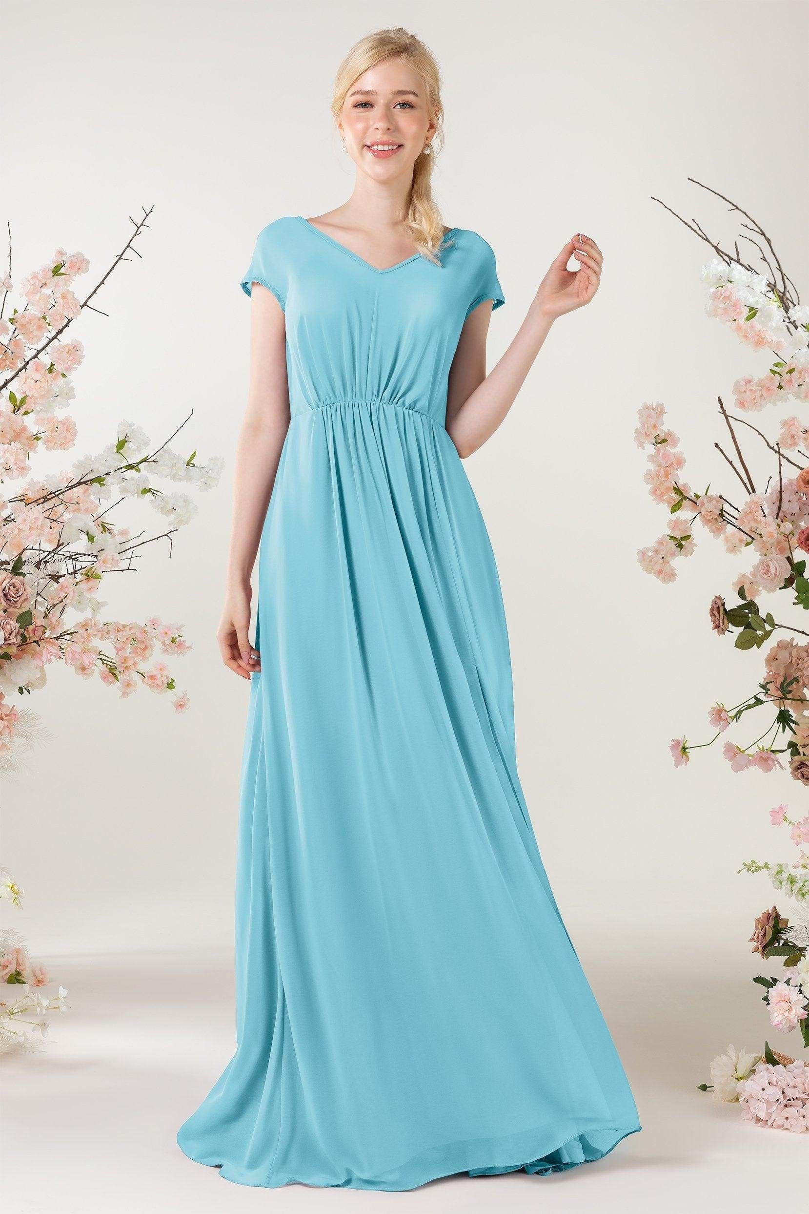 A-Line Sweep-Brush Train Chiffon Bridesmaid Dress CB0474