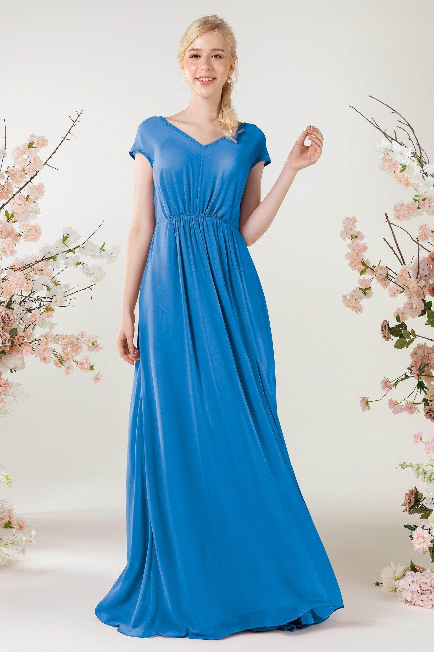 A-Line Sweep-Brush Train Chiffon Bridesmaid Dress CB0474