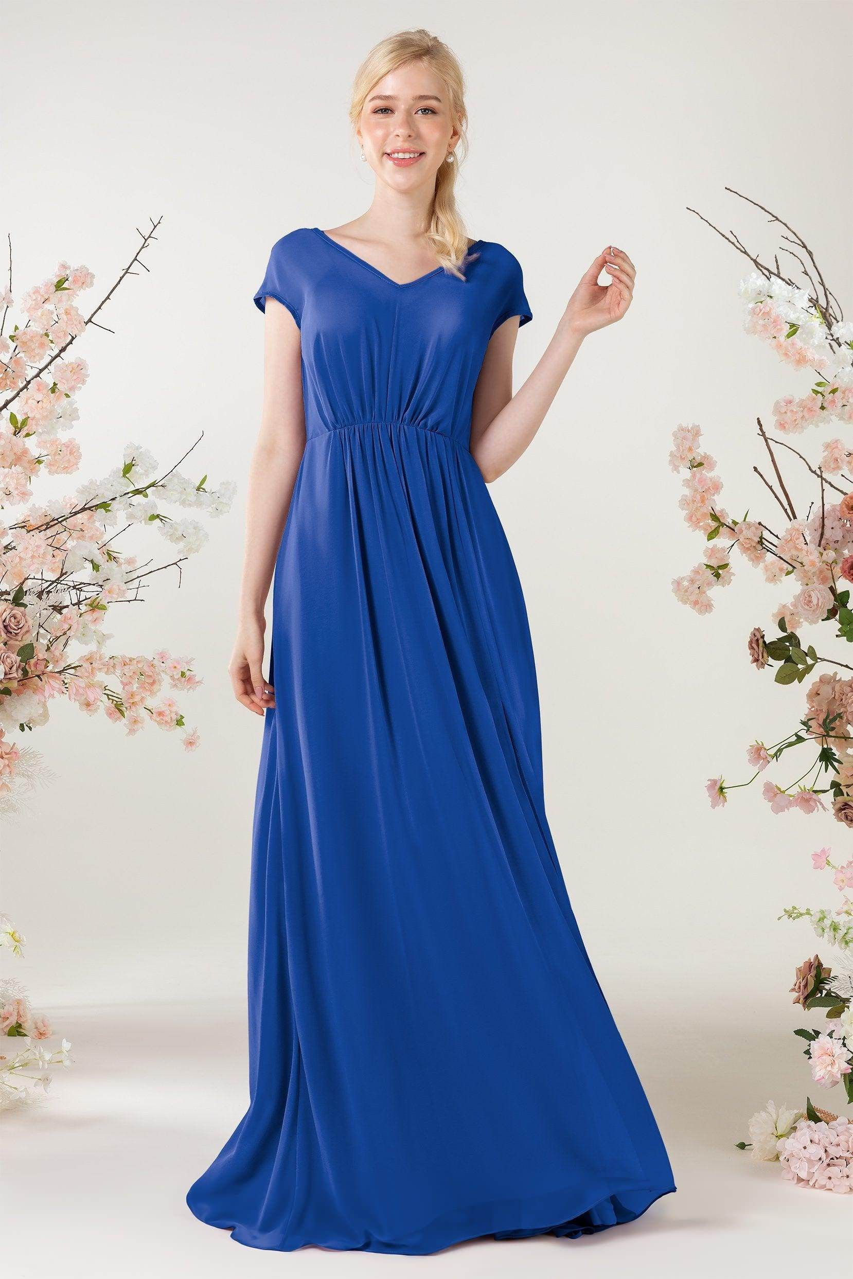 A-Line Sweep-Brush Train Chiffon Bridesmaid Dress CB0474