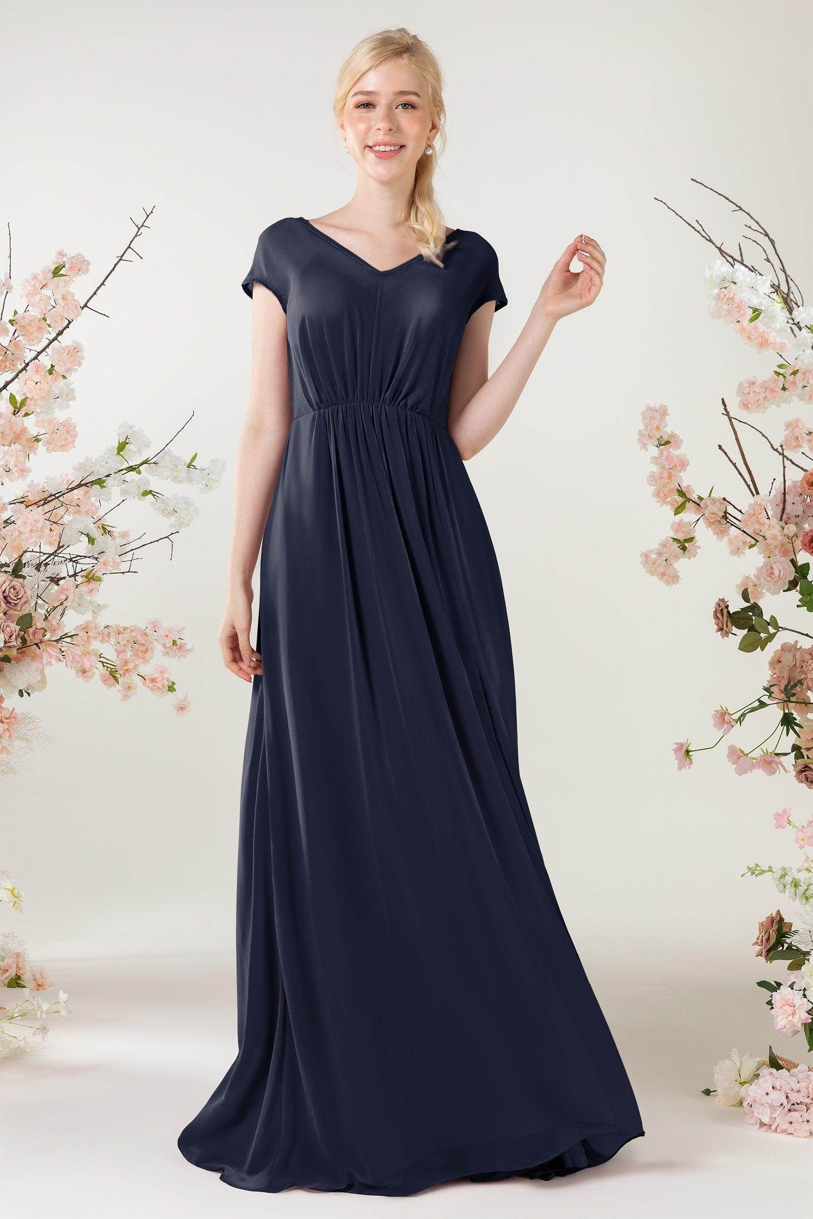 A-Line Sweep-Brush Train Chiffon Bridesmaid Dress CB0474