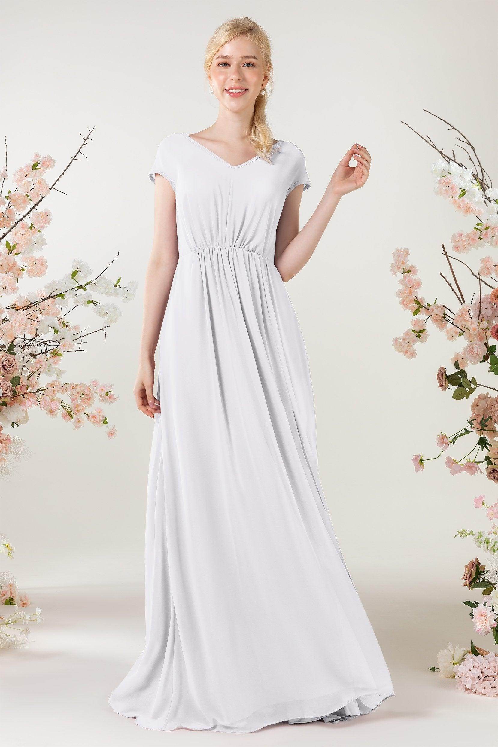A-Line Sweep-Brush Train Chiffon Bridesmaid Dress CB0474