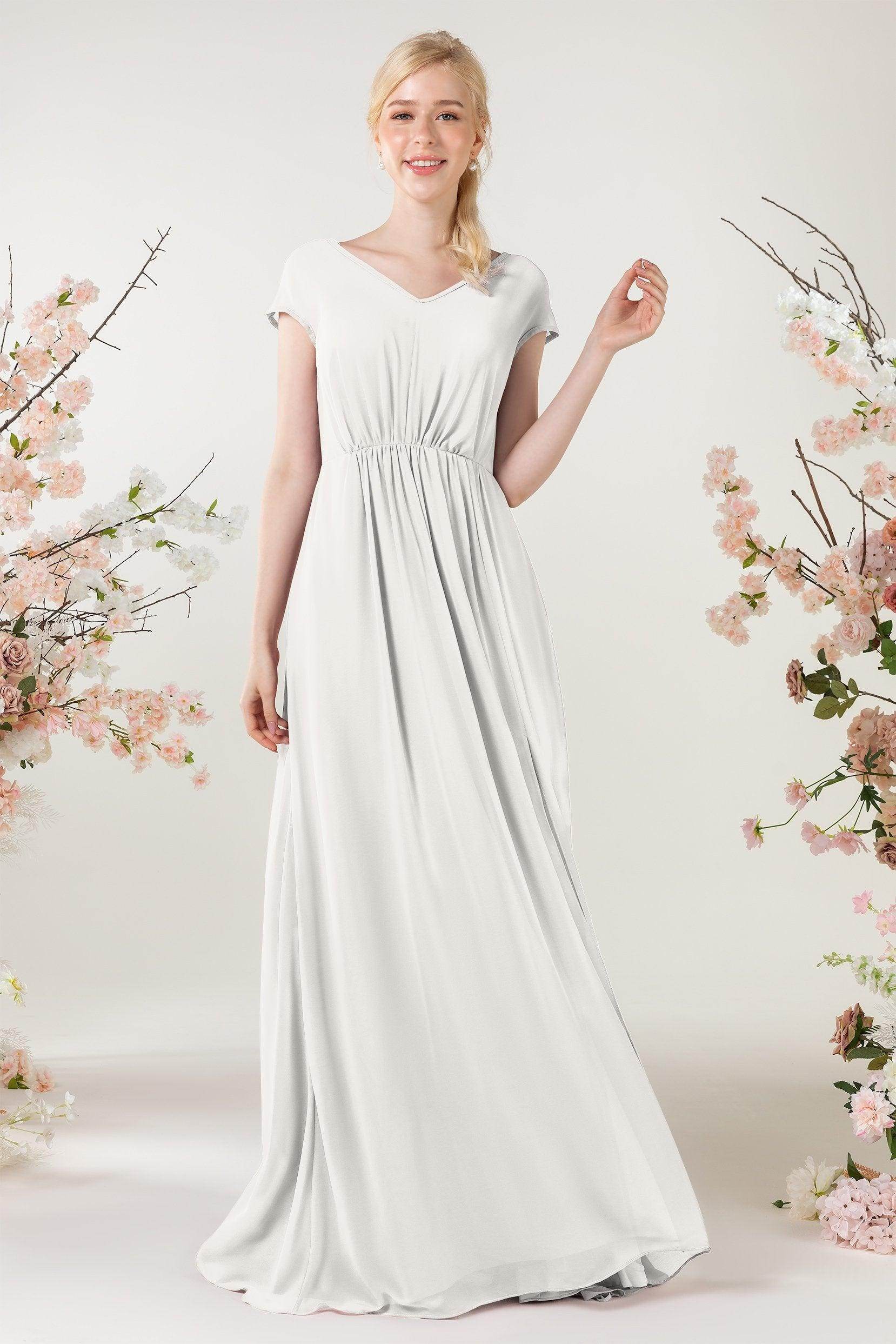 A-Line Sweep-Brush Train Chiffon Bridesmaid Dress CB0474
