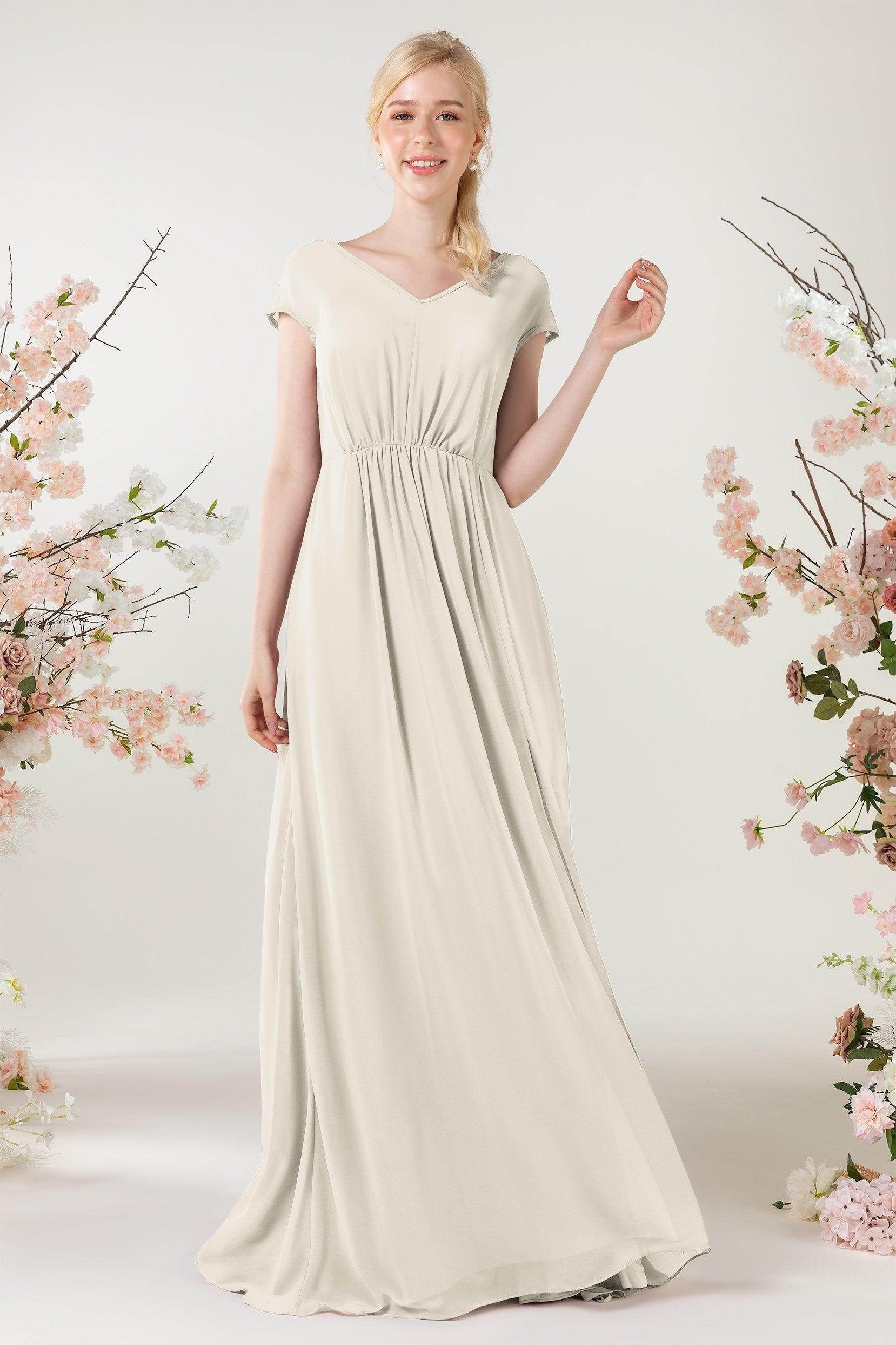 A-Line Sweep-Brush Train Chiffon Bridesmaid Dress CB0474