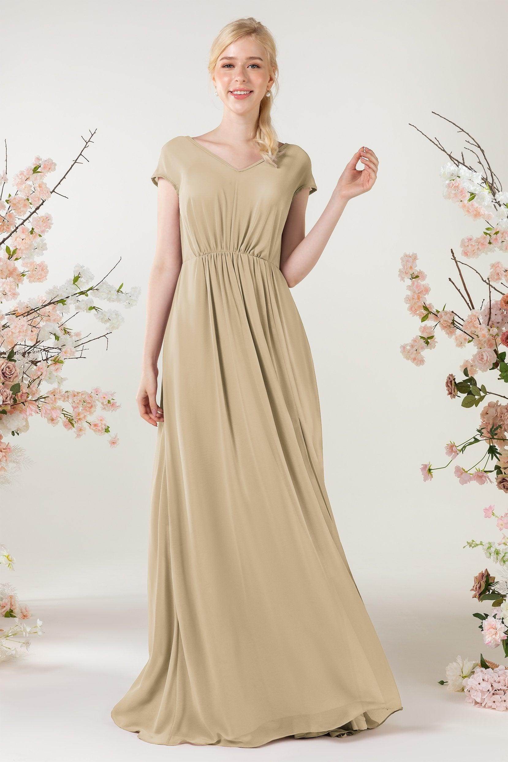 A-Line Sweep-Brush Train Chiffon Bridesmaid Dress CB0474