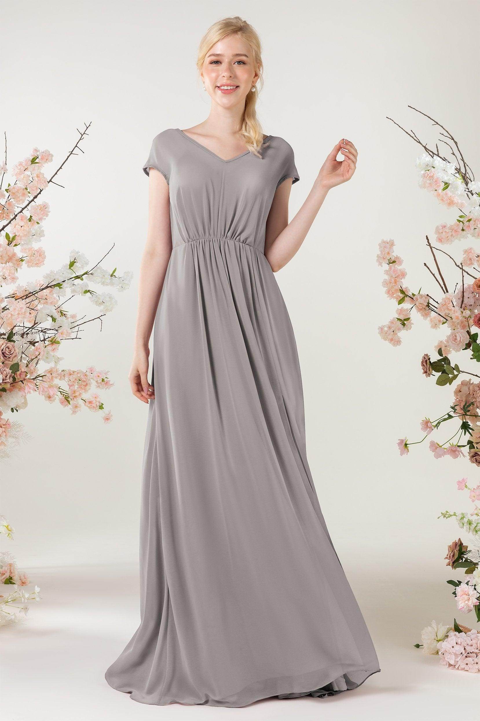 A-Line Sweep-Brush Train Chiffon Bridesmaid Dress CB0474