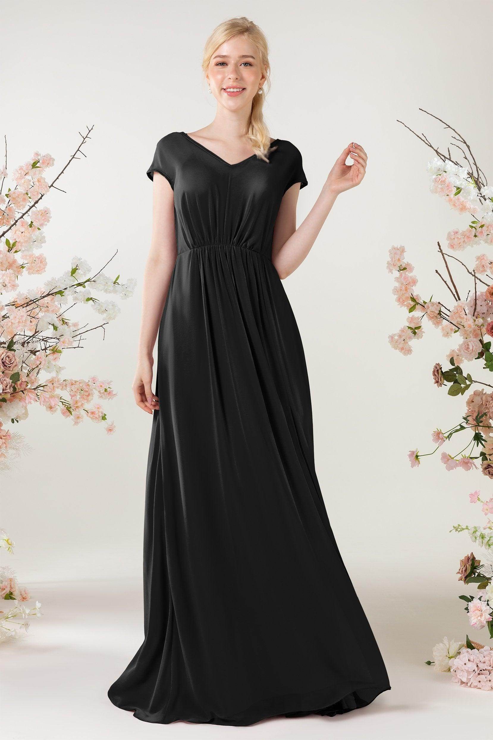 A-Line Sweep-Brush Train Chiffon Bridesmaid Dress CB0474