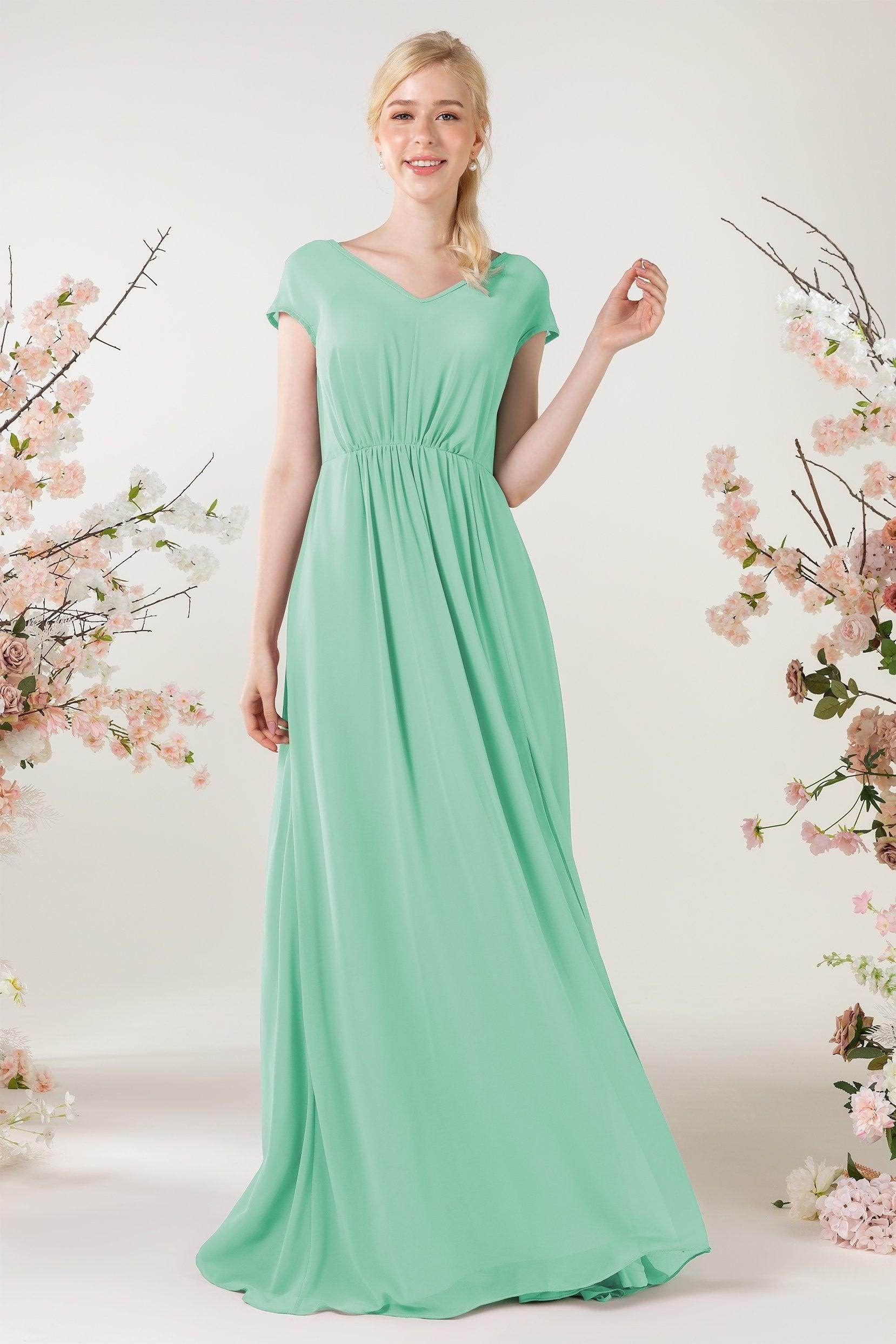 A-Line Sweep-Brush Train Chiffon Bridesmaid Dress CB0474
