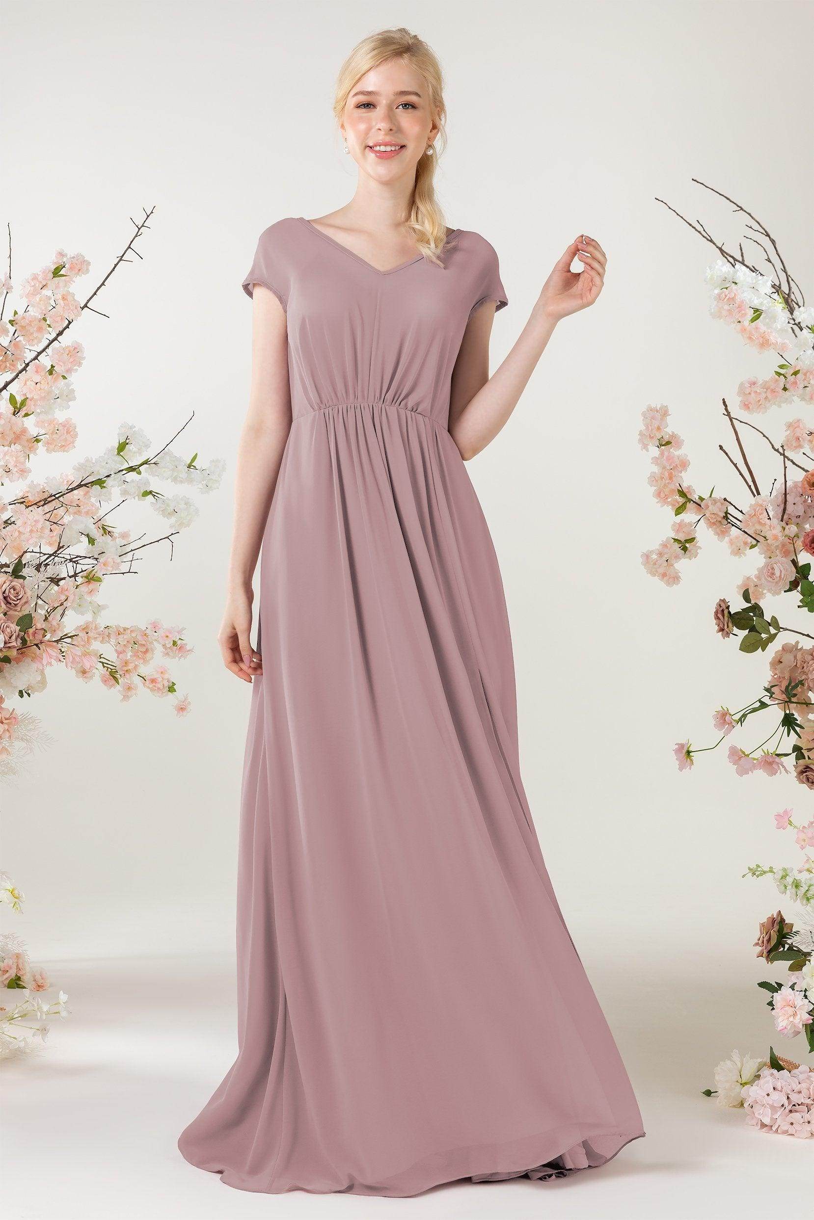 A-Line Sweep-Brush Train Chiffon Bridesmaid Dress CB0474