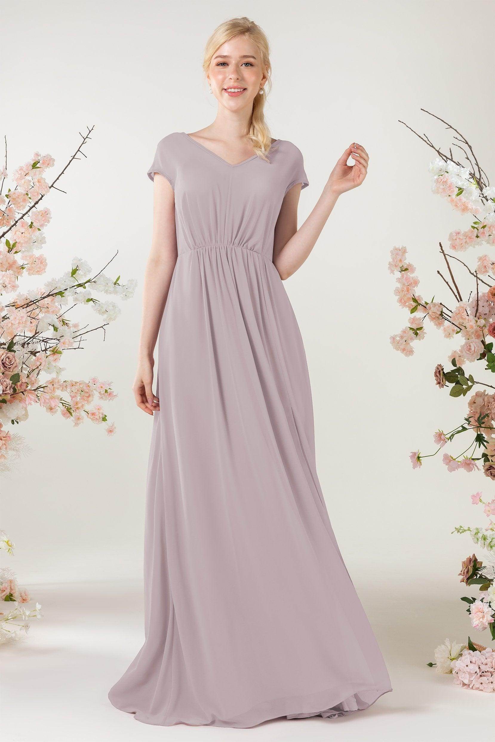 A-Line Sweep-Brush Train Chiffon Bridesmaid Dress CB0474