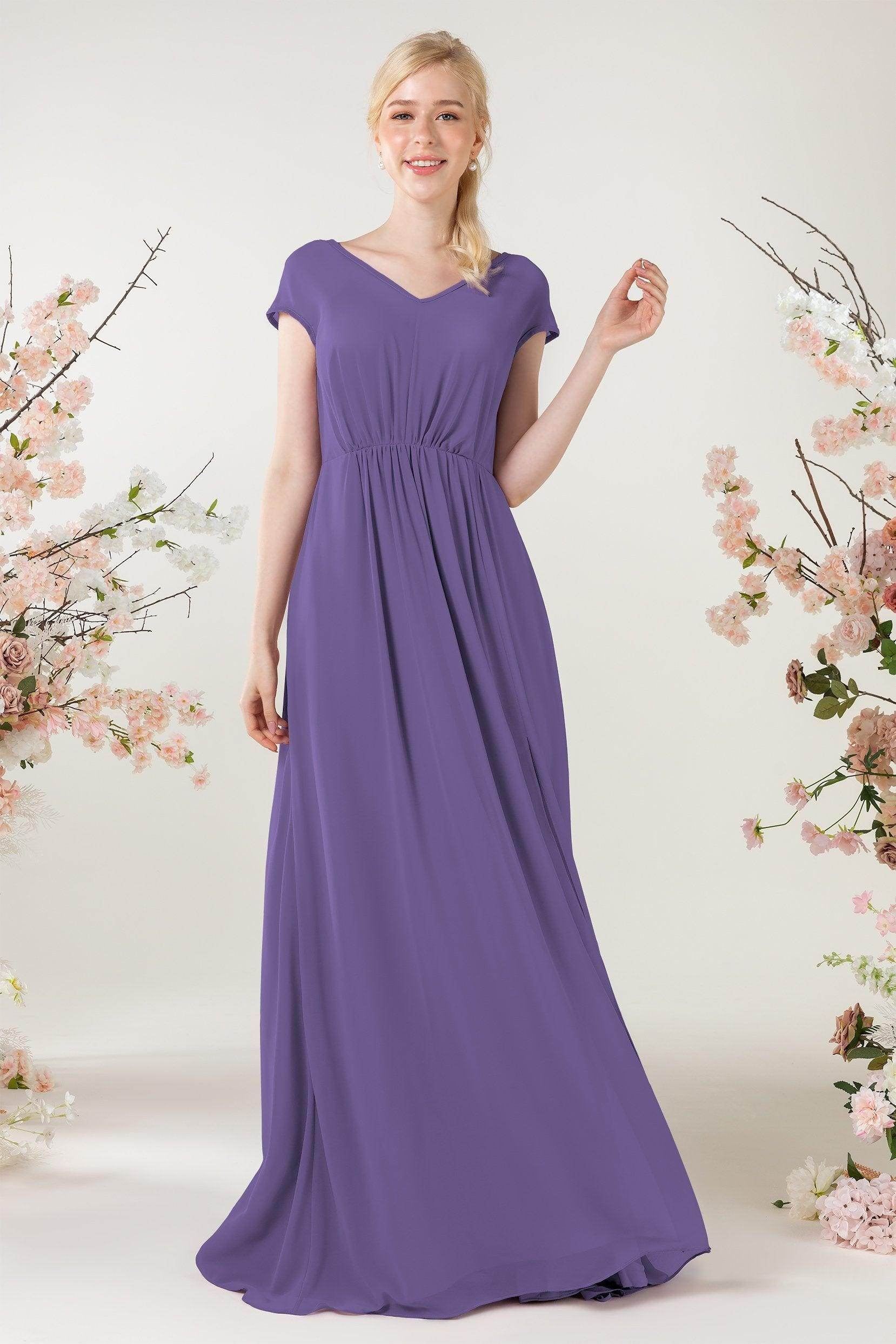A-Line Sweep-Brush Train Chiffon Bridesmaid Dress CB0474