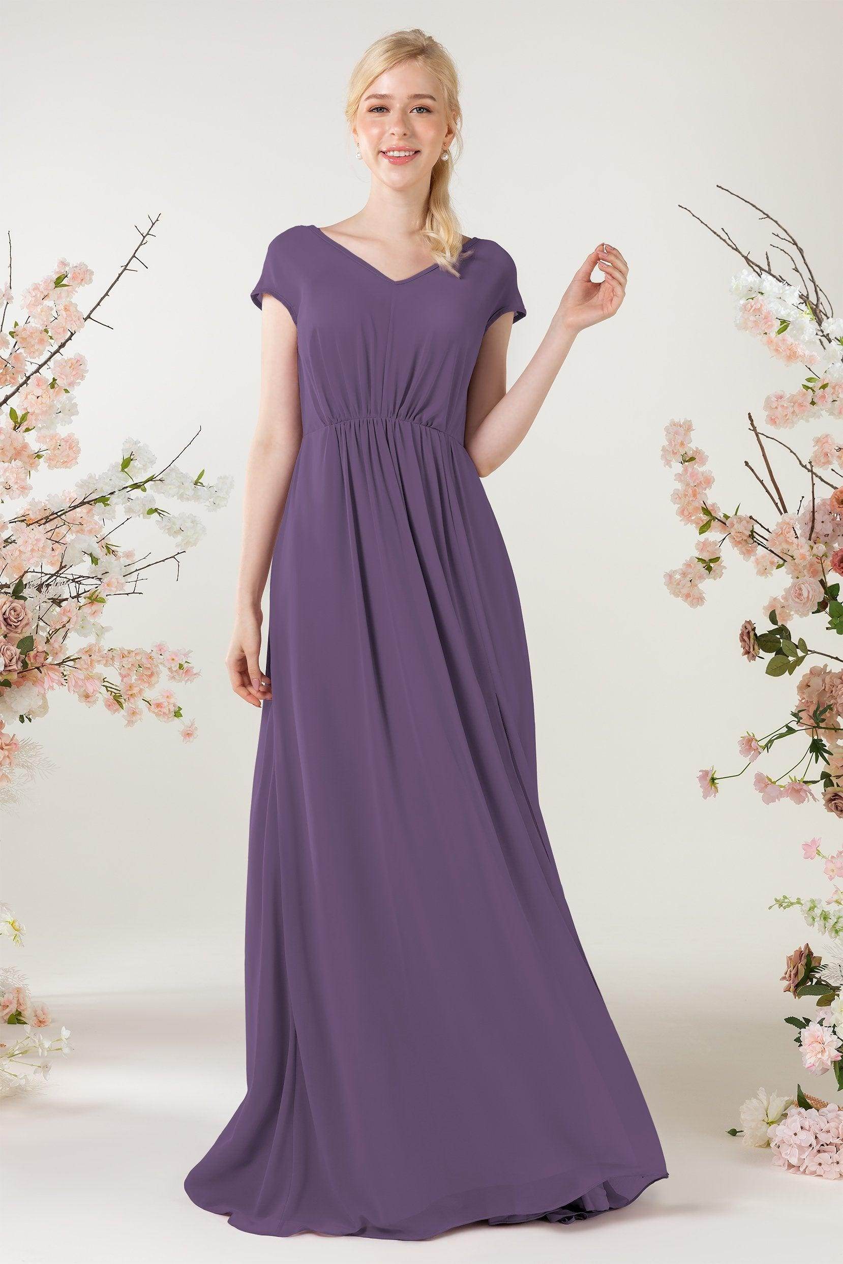 A-Line Sweep-Brush Train Chiffon Bridesmaid Dress CB0474