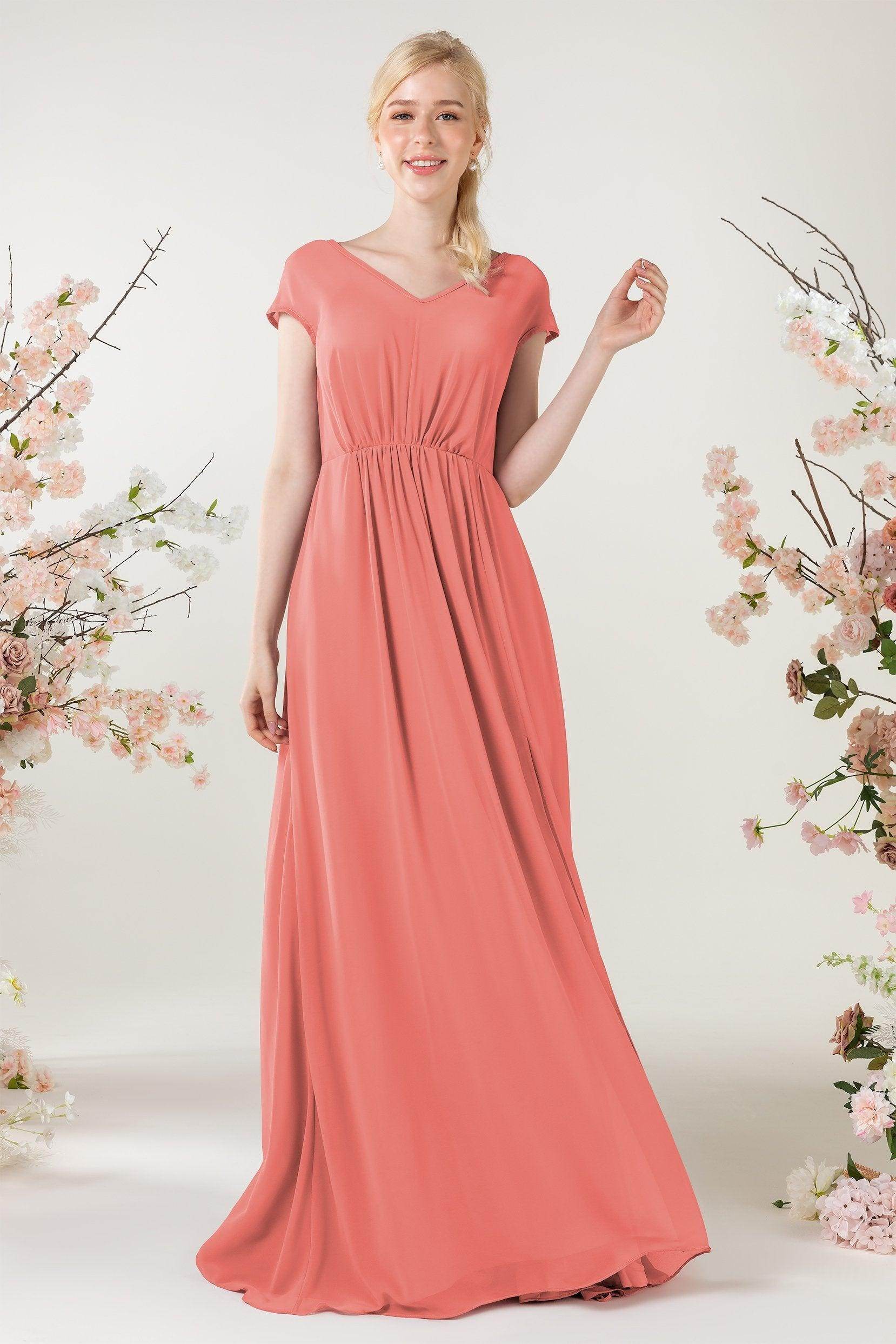 A-Line Sweep-Brush Train Chiffon Bridesmaid Dress CB0474