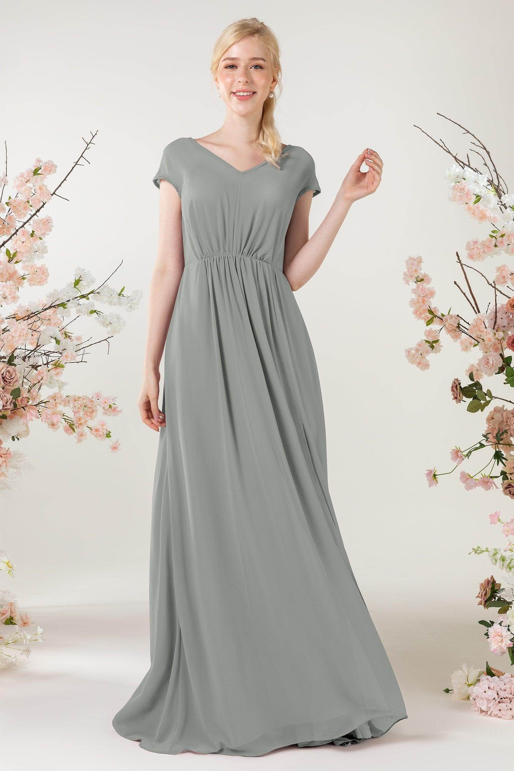 A-Line Sweep-Brush Train Chiffon Bridesmaid Dress CB0474