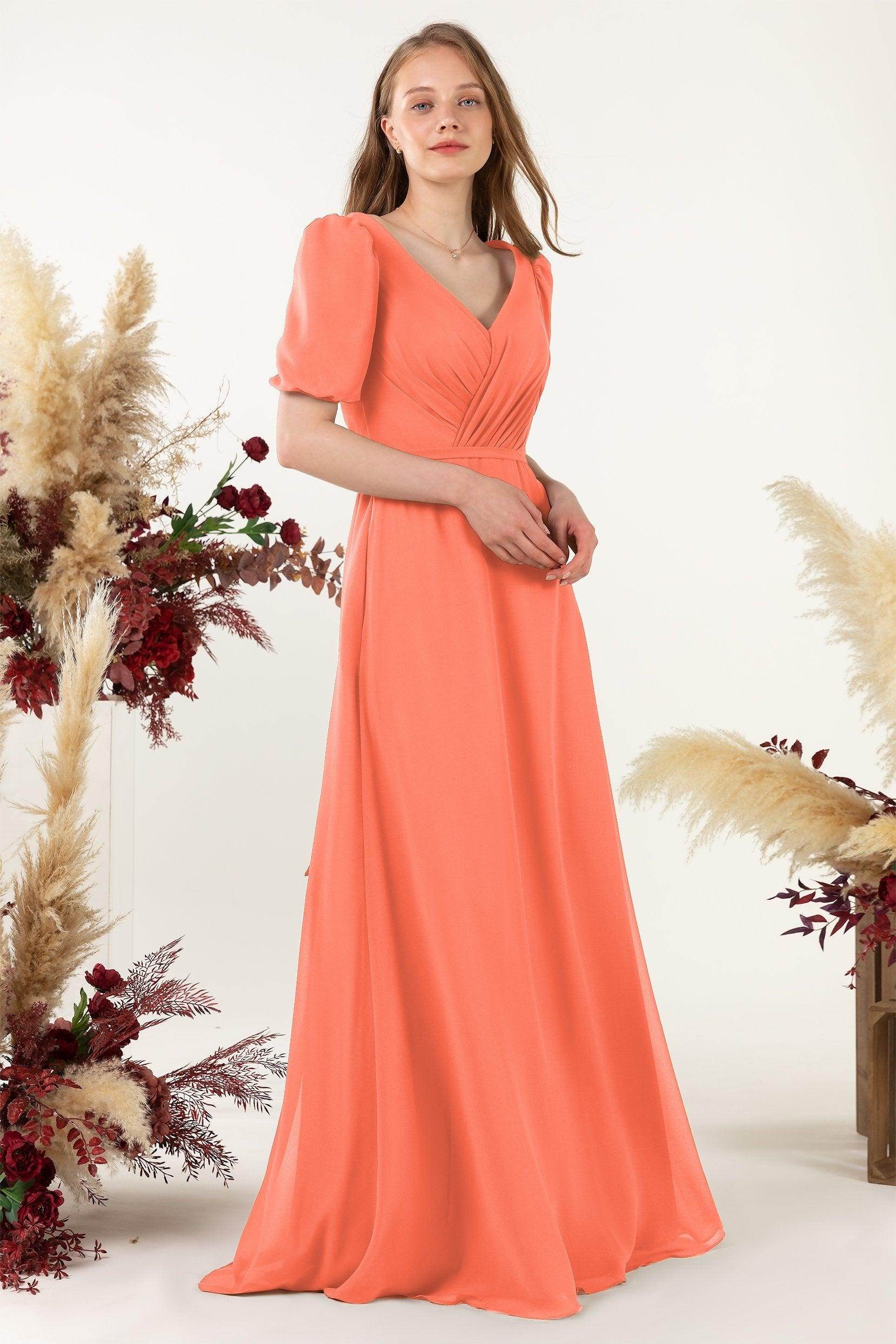 Sheath-Column Floor Length Chiffon Bridesmaid Dress CB0475