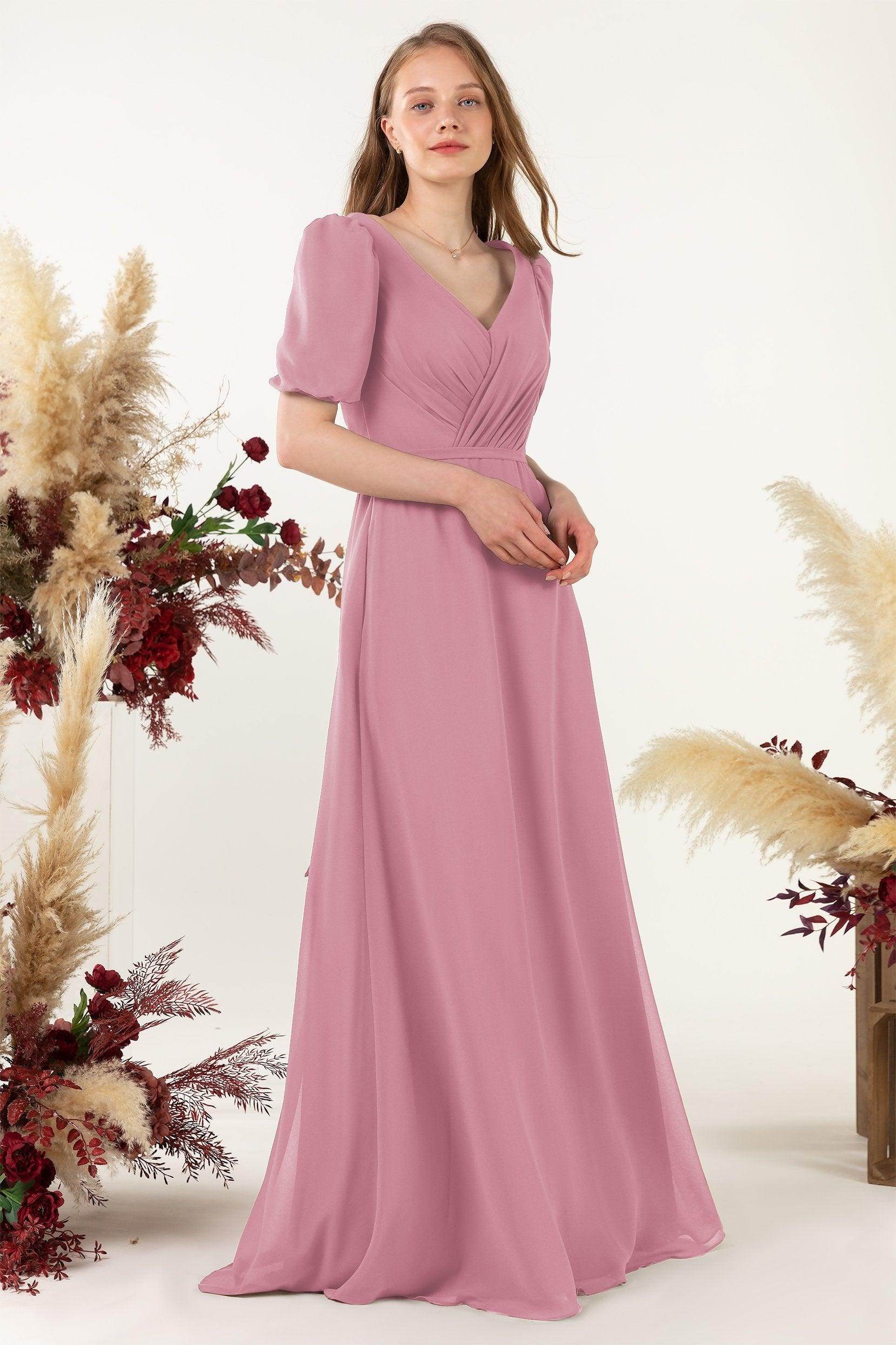 Sheath-Column Floor Length Chiffon Bridesmaid Dress CB0475