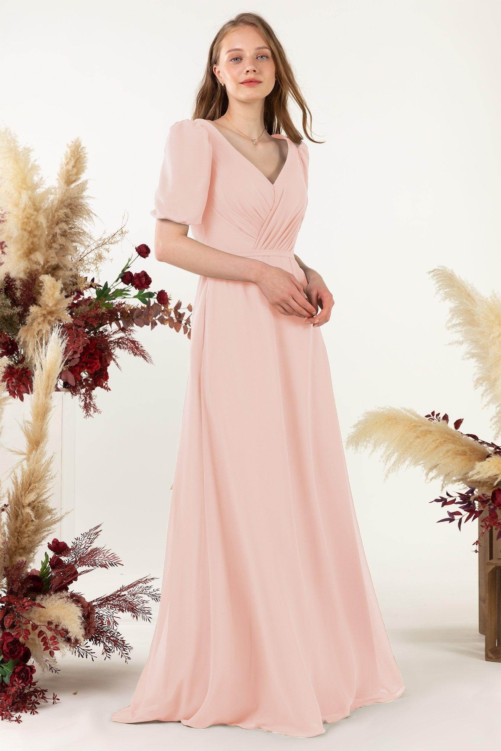Sheath-Column Floor Length Chiffon Bridesmaid Dress CB0475