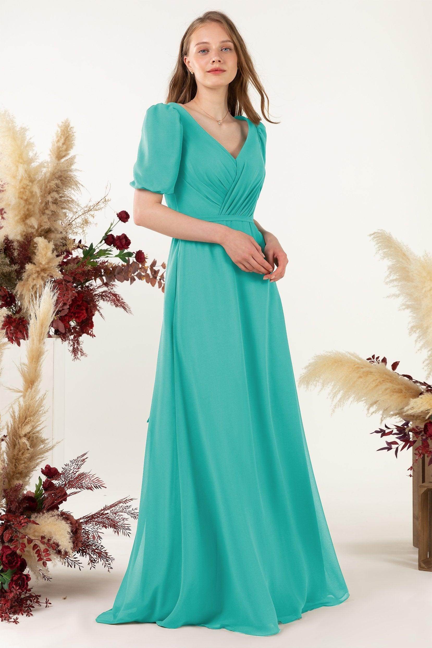 Sheath-Column Floor Length Chiffon Bridesmaid Dress CB0475