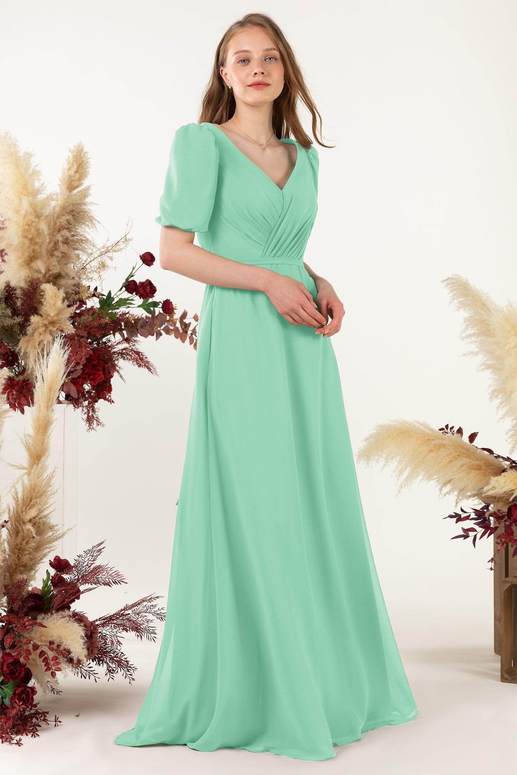 Sheath-Column Floor Length Chiffon Bridesmaid Dress CB0475