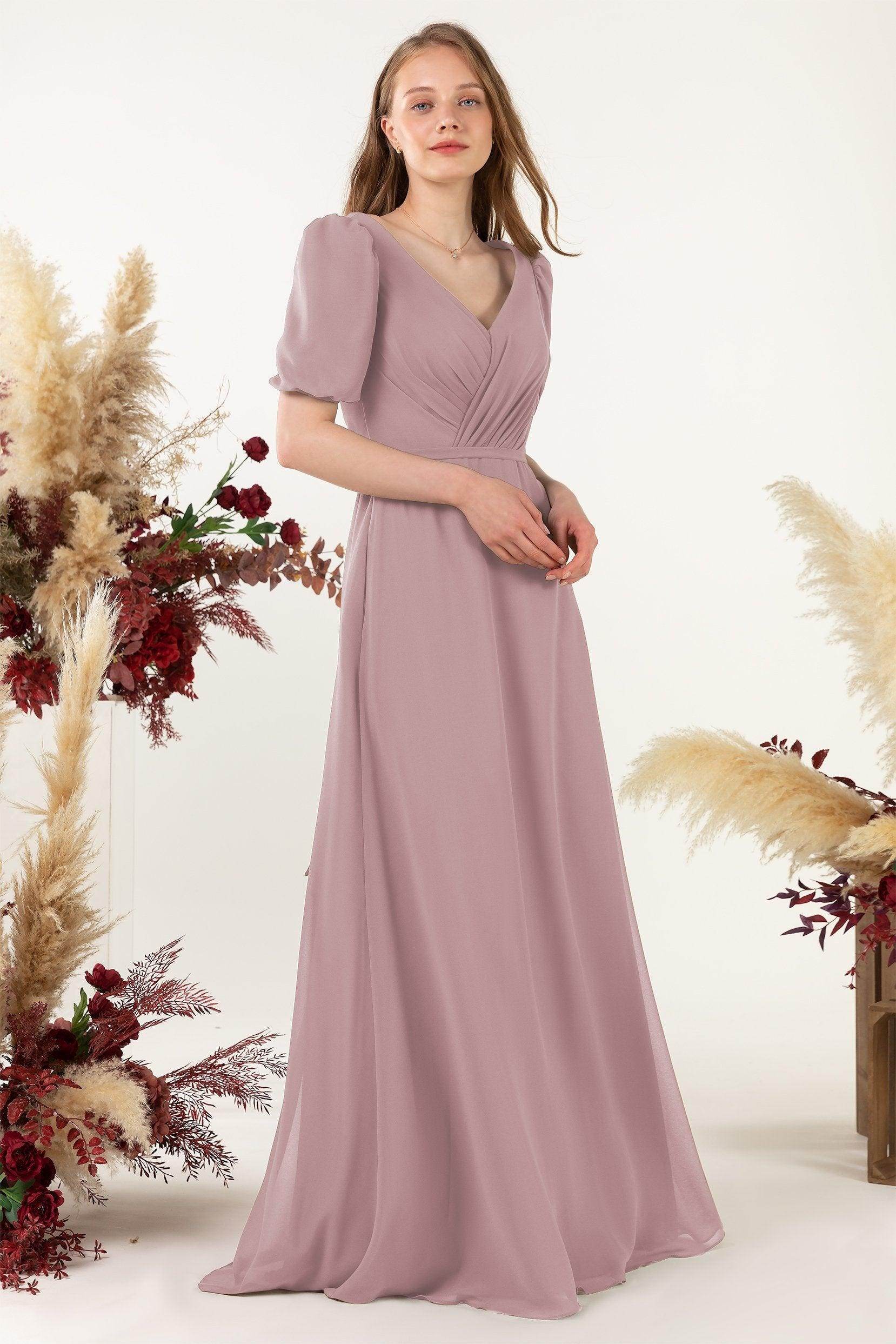 Sheath-Column Floor Length Chiffon Bridesmaid Dress CB0475