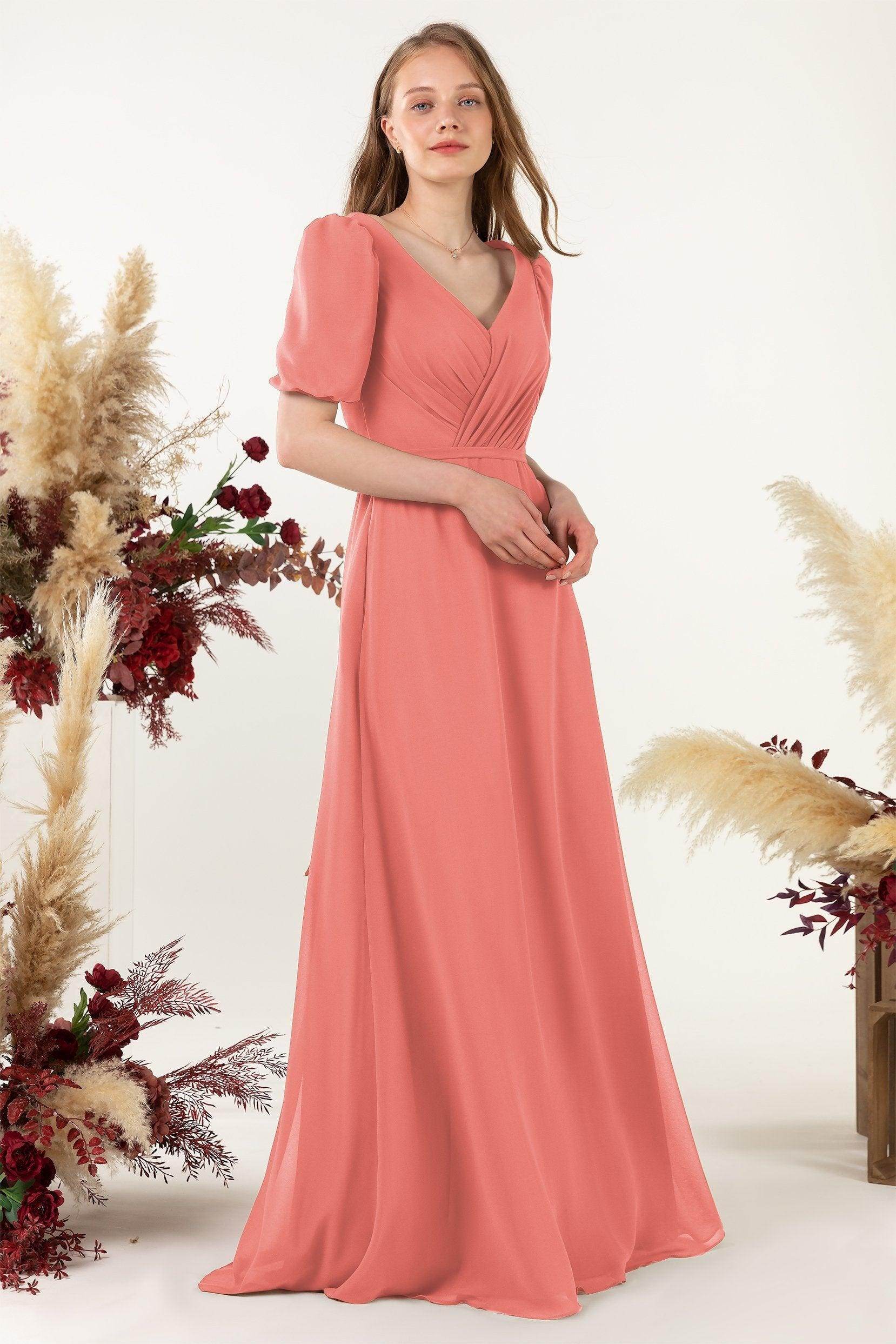 Sheath-Column Floor Length Chiffon Bridesmaid Dress CB0475