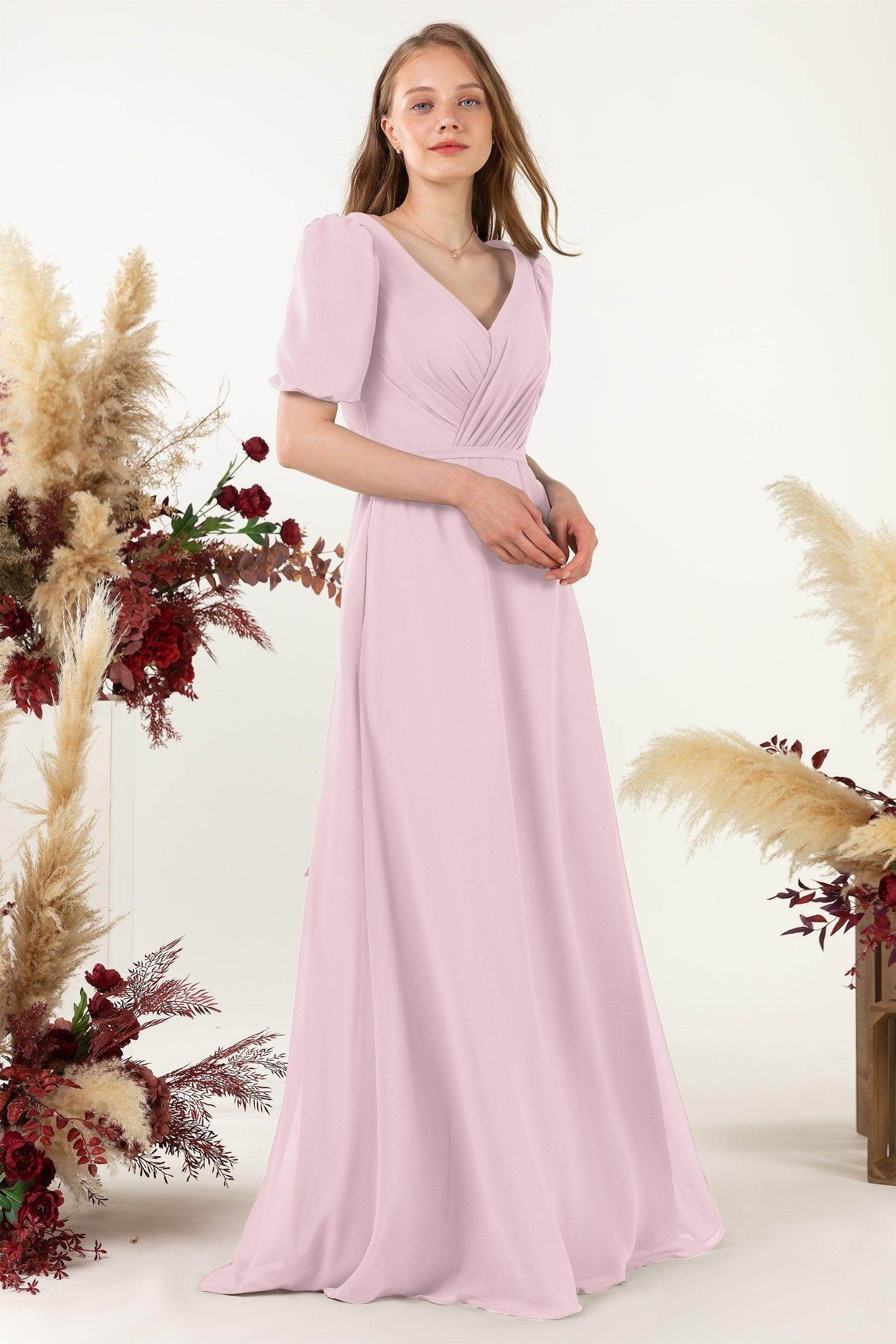 Sheath-Column Floor Length Chiffon Bridesmaid Dress CB0475