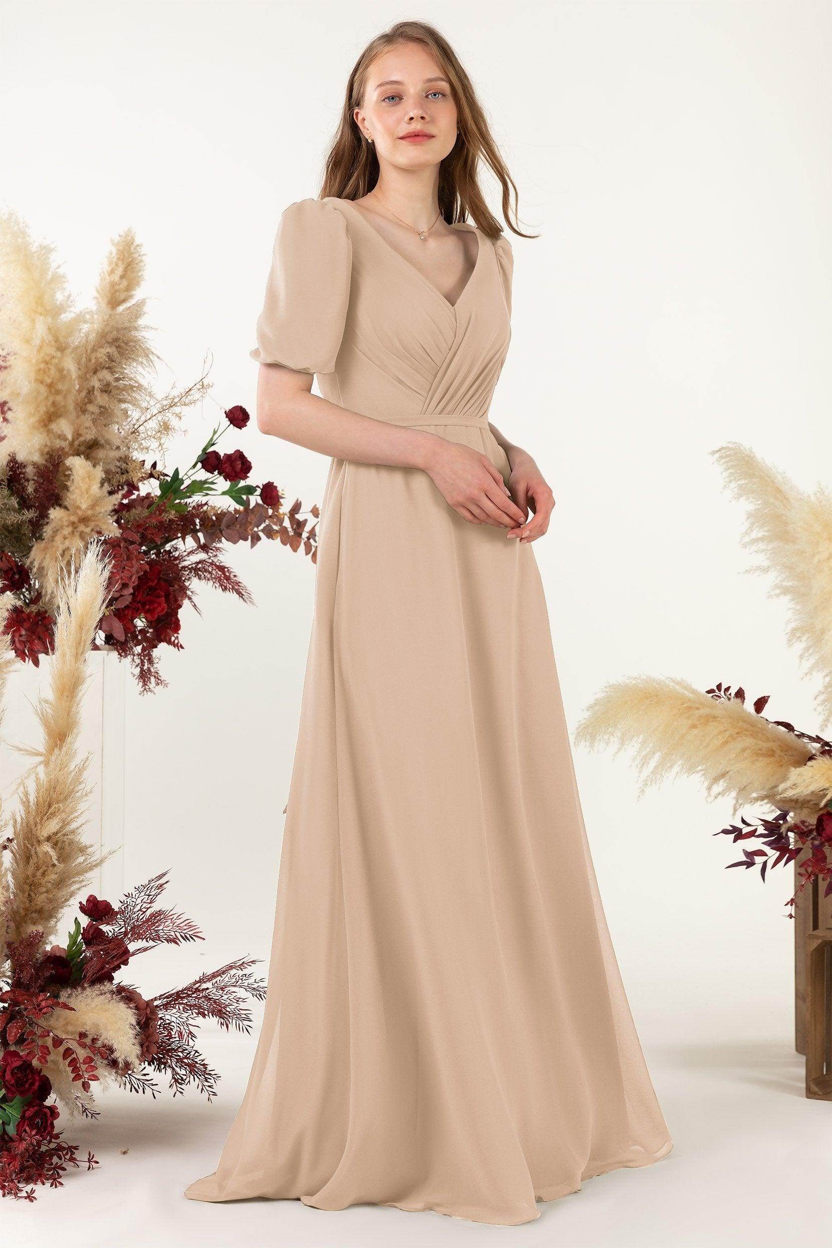 Sheath-Column Floor Length Chiffon Bridesmaid Dress CB0475