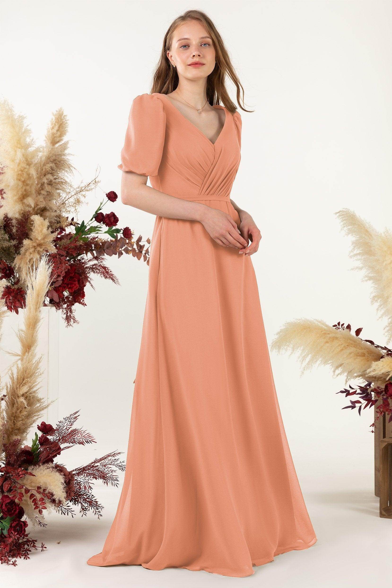Sheath-Column Floor Length Chiffon Bridesmaid Dress CB0475