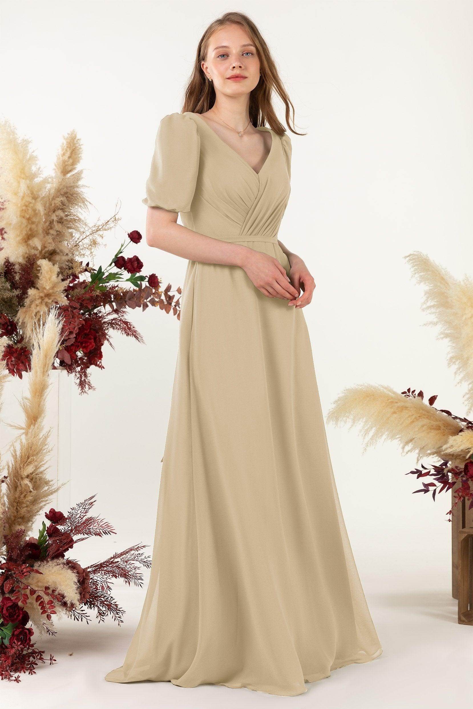 Sheath-Column Floor Length Chiffon Bridesmaid Dress CB0475