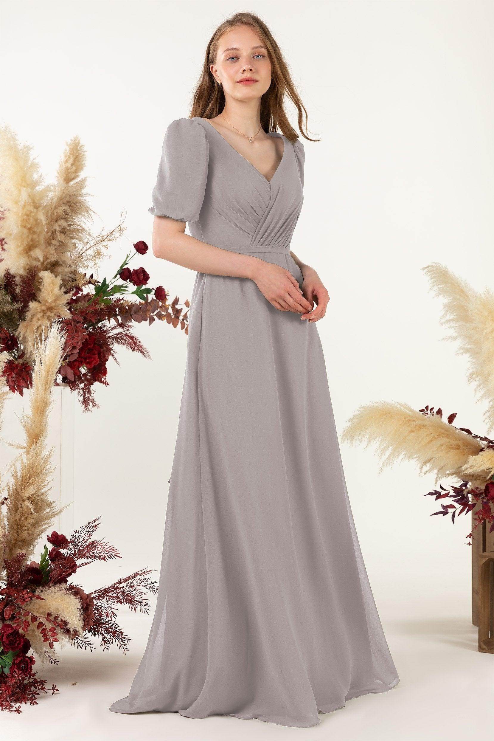 Sheath-Column Floor Length Chiffon Bridesmaid Dress CB0475